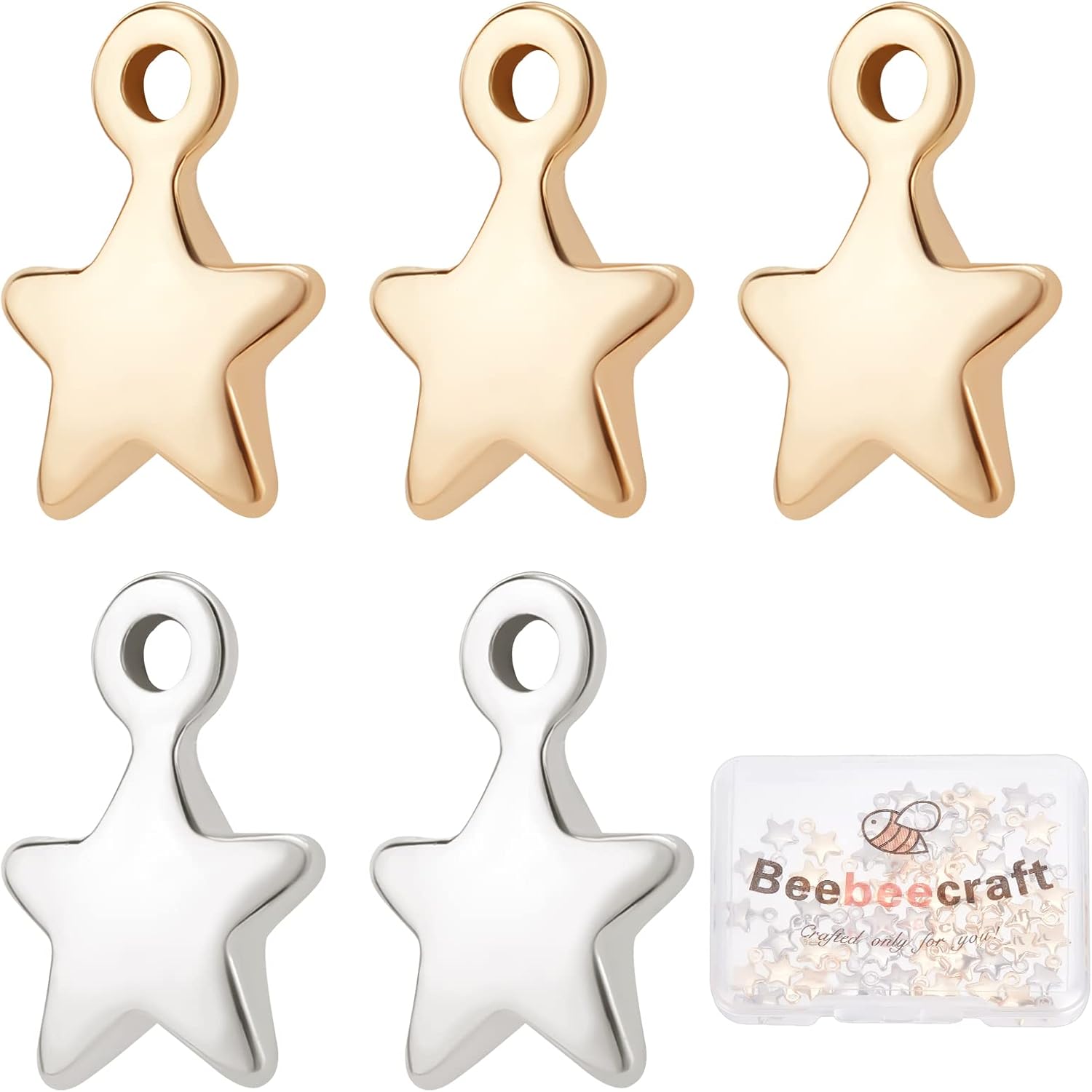 Beebeecraft 60 dijes colgantes de estrella chapados en oro y platino de 2 colores para manualidades y fabricación de joyas