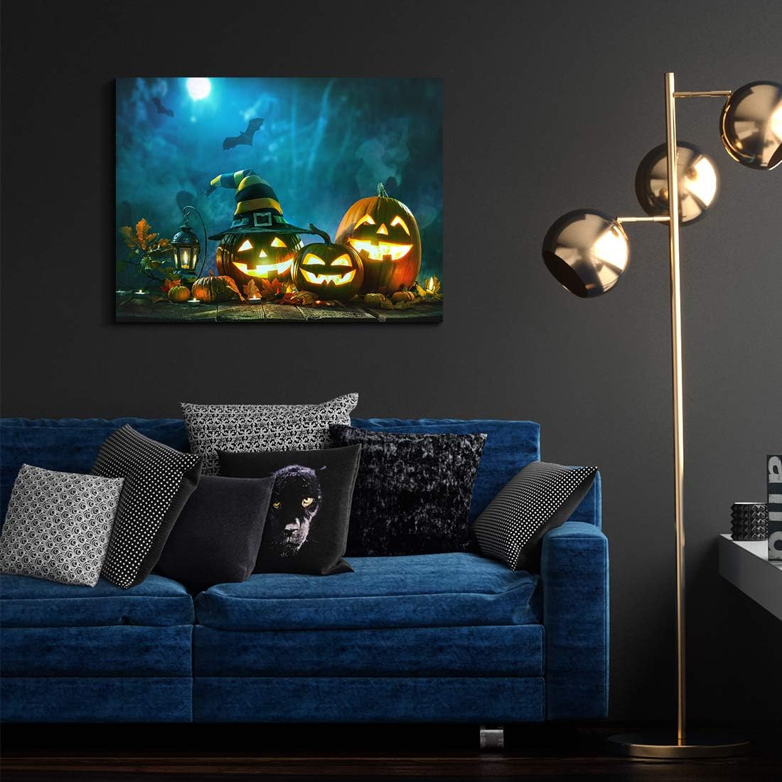 Denozer – Lienzo decorativo para pared, diseño de farol de calabaza de Halloween, para decoración de pared del hogar, estirado y enmarcado, listo