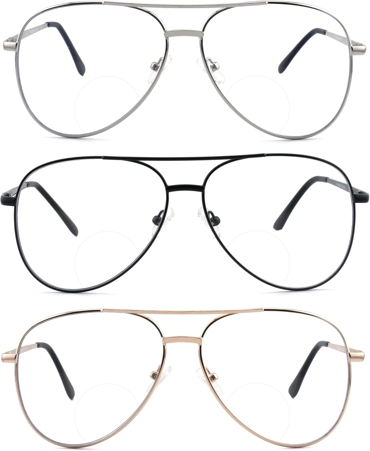 Paquete de 3 lentes de lectura bifocales para mujeres y hombres, lentes de lectura bifocales de aviador, lentes de lectura bifocales + 2.0