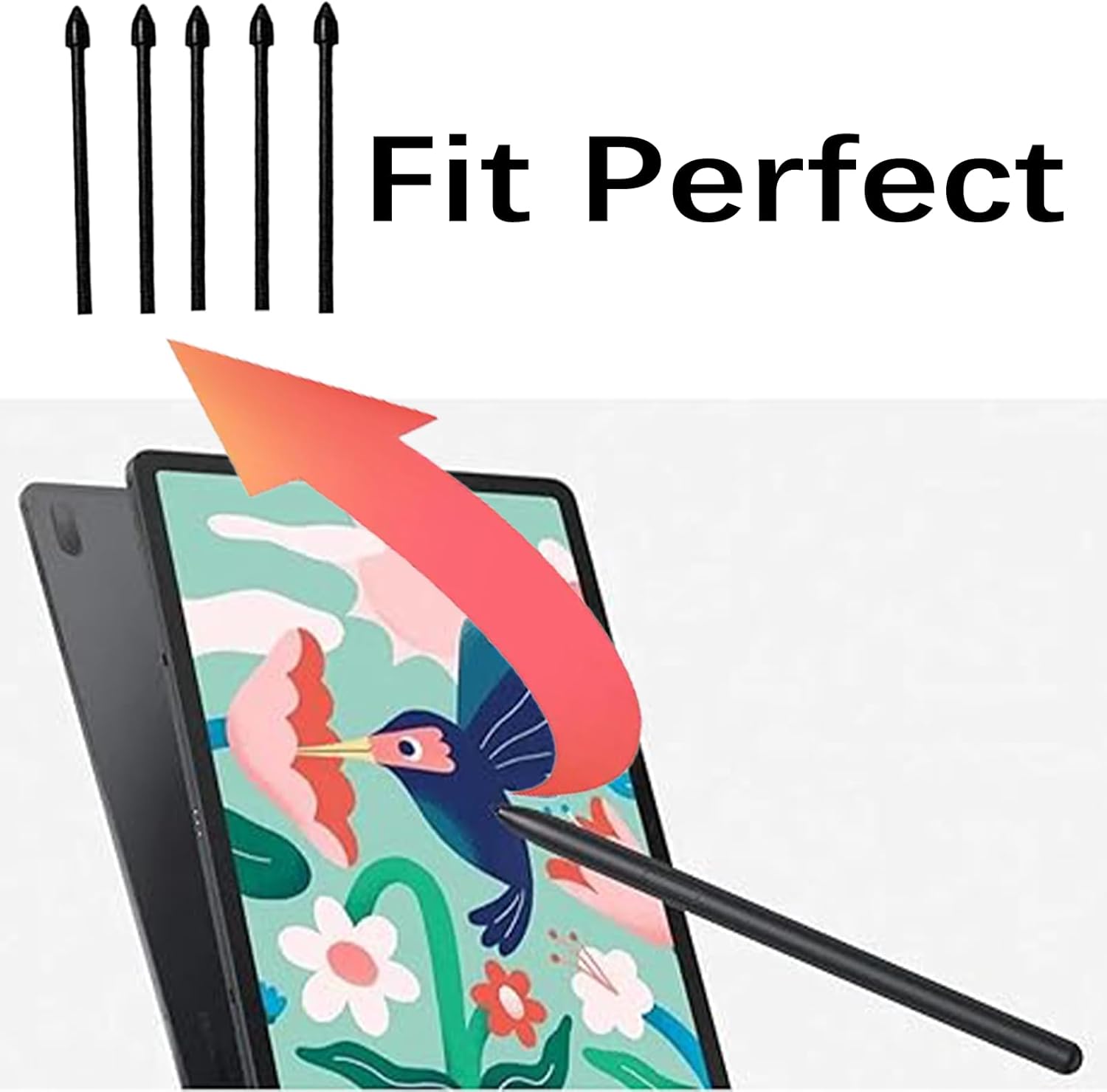 Paquete de 5 puntas negras de repuesto para bolígrafo Tab S7 FE S compatibles con Samsung Galaxy Tab S7 FE S Pen Tips de repuesto + 1 pinza