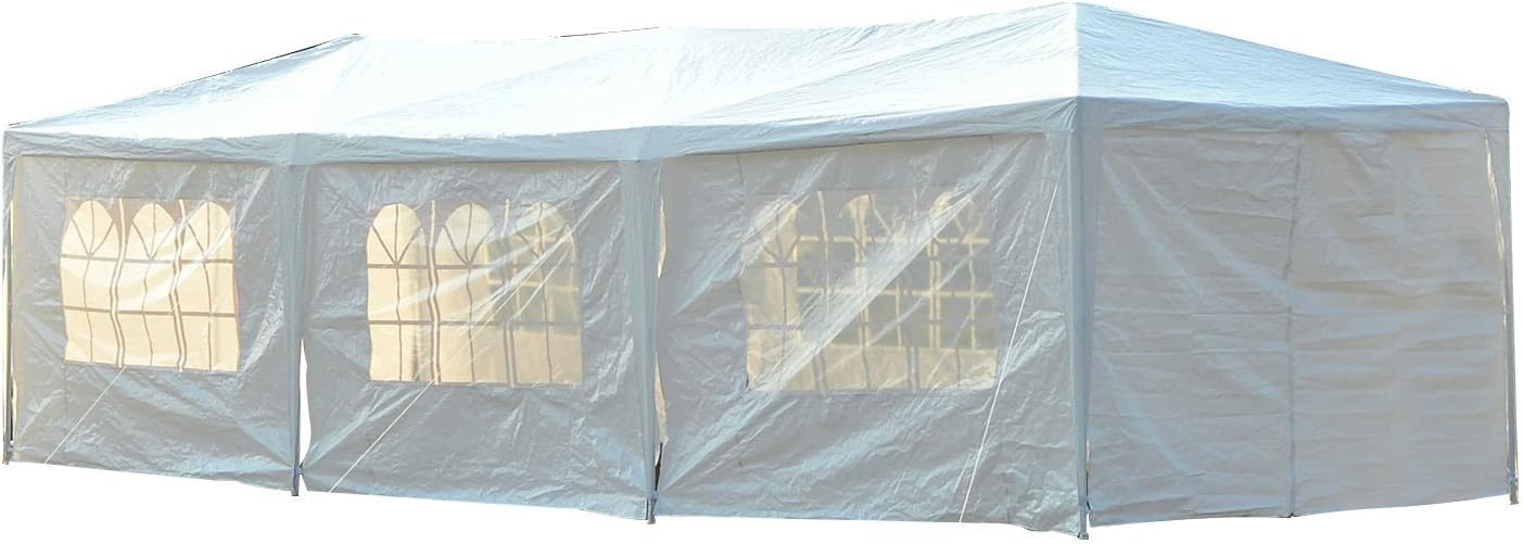 Outsunny Tienda de campaña con toldo para cenador con paredes laterales extraíbles, 10 x 30 pies, color blanco