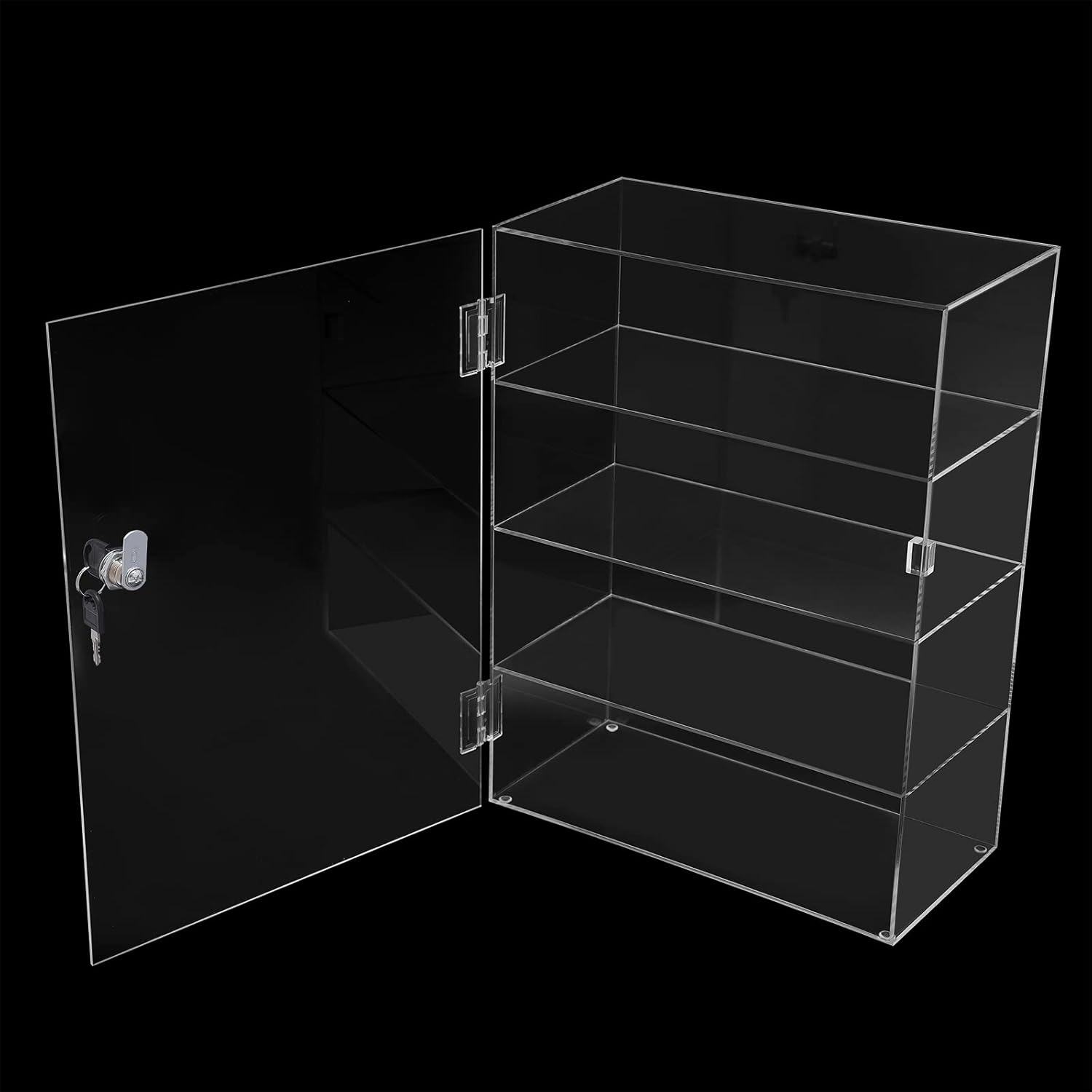 Vitrina de acrílico transparente de 4 capas con cerradura, figura de joyería de acrílico cuboide, vitrina, caja organizadora de encimera, soporte a