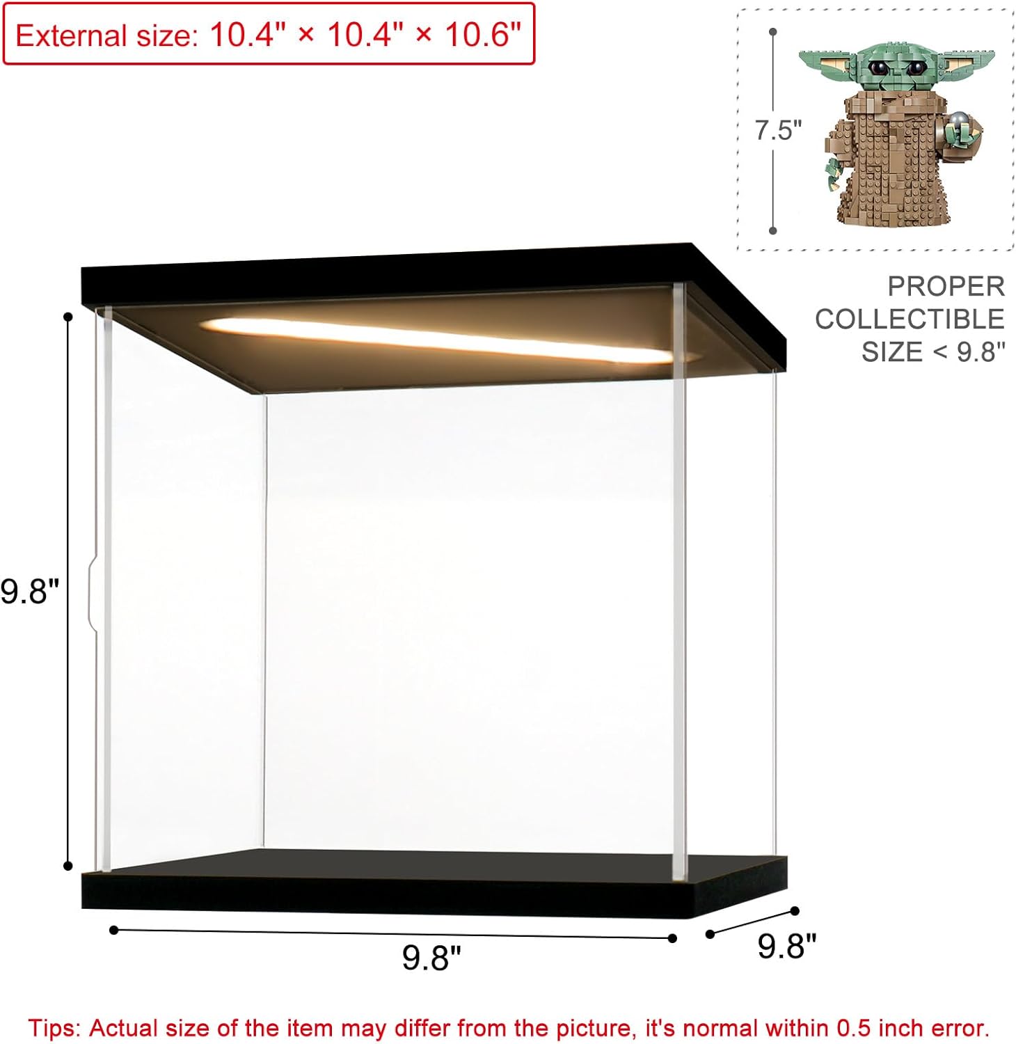 Vitrina de acrílico para coleccionables, cajas de acrílico transparente para exhibición, figuras de acción, juguetes de construcción iluminados,