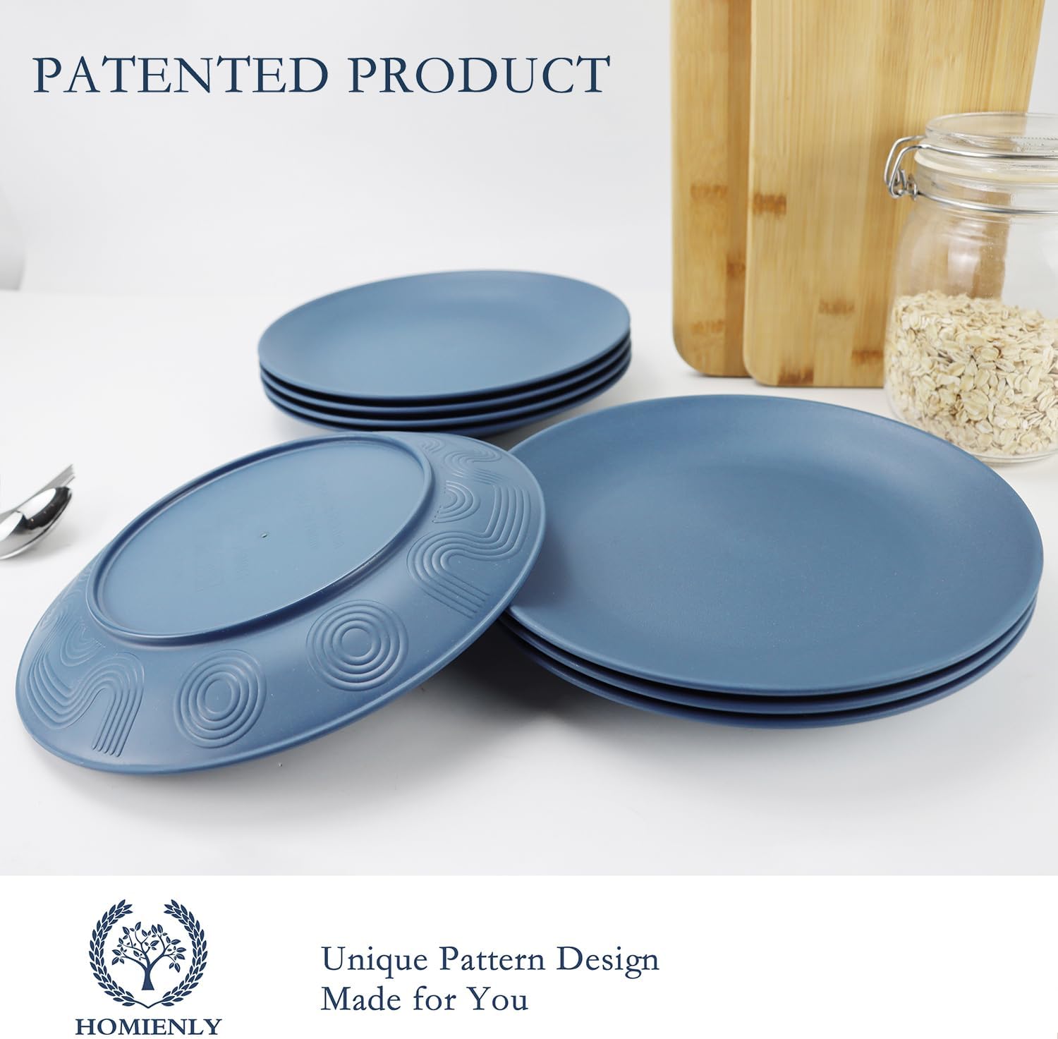 Homienly Juego de 8 platos planos alternativos para platos de plástico, aptos para microondas y lavavajillas, platos de paja de trigo para cocina,