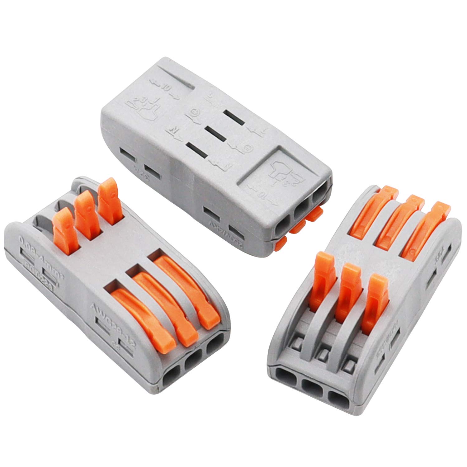smseace 10 piezas de 3 puertos de palanca bidireccional conductor de alambre conectores compactos bloque de terminales rápido 28-12 AWG