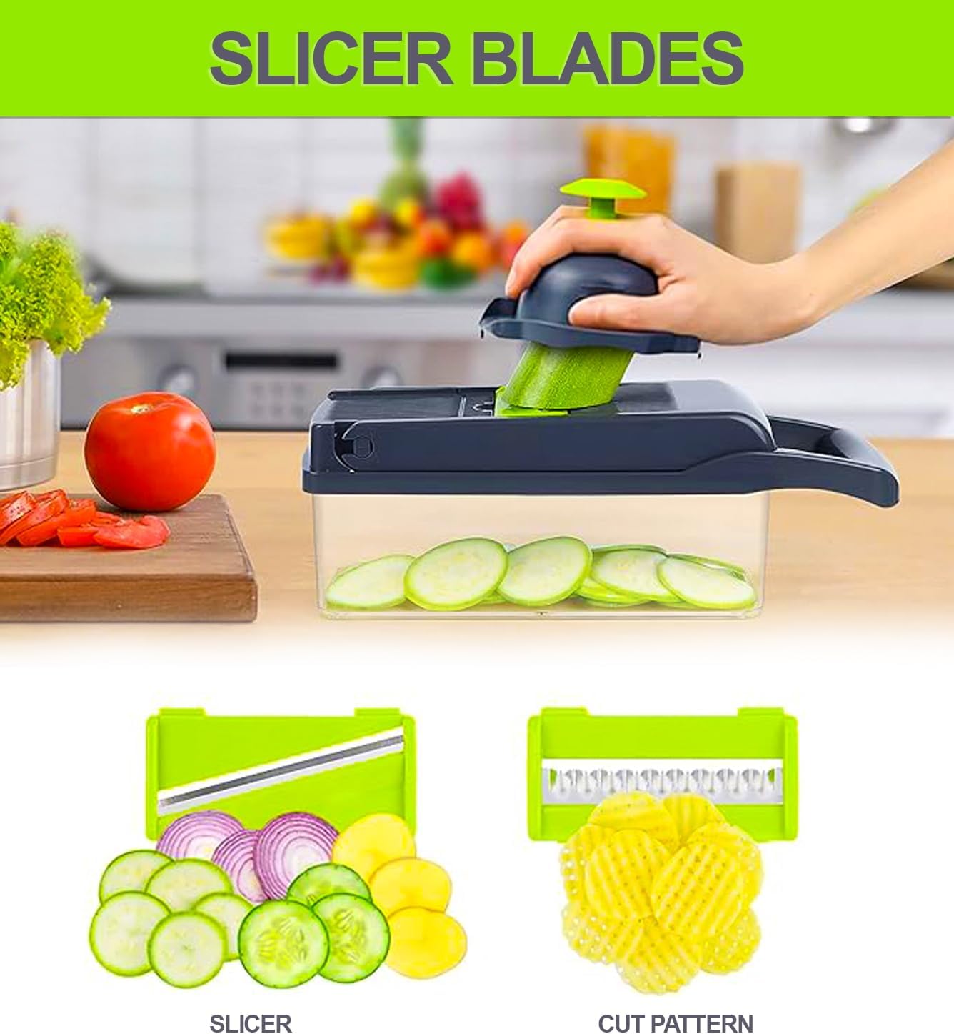 TRADEBLAZE Picador de verduras con recipiente, cortador de verduras multifuncional 15 en 1, apto para lavavajillas con material libre de BPA,