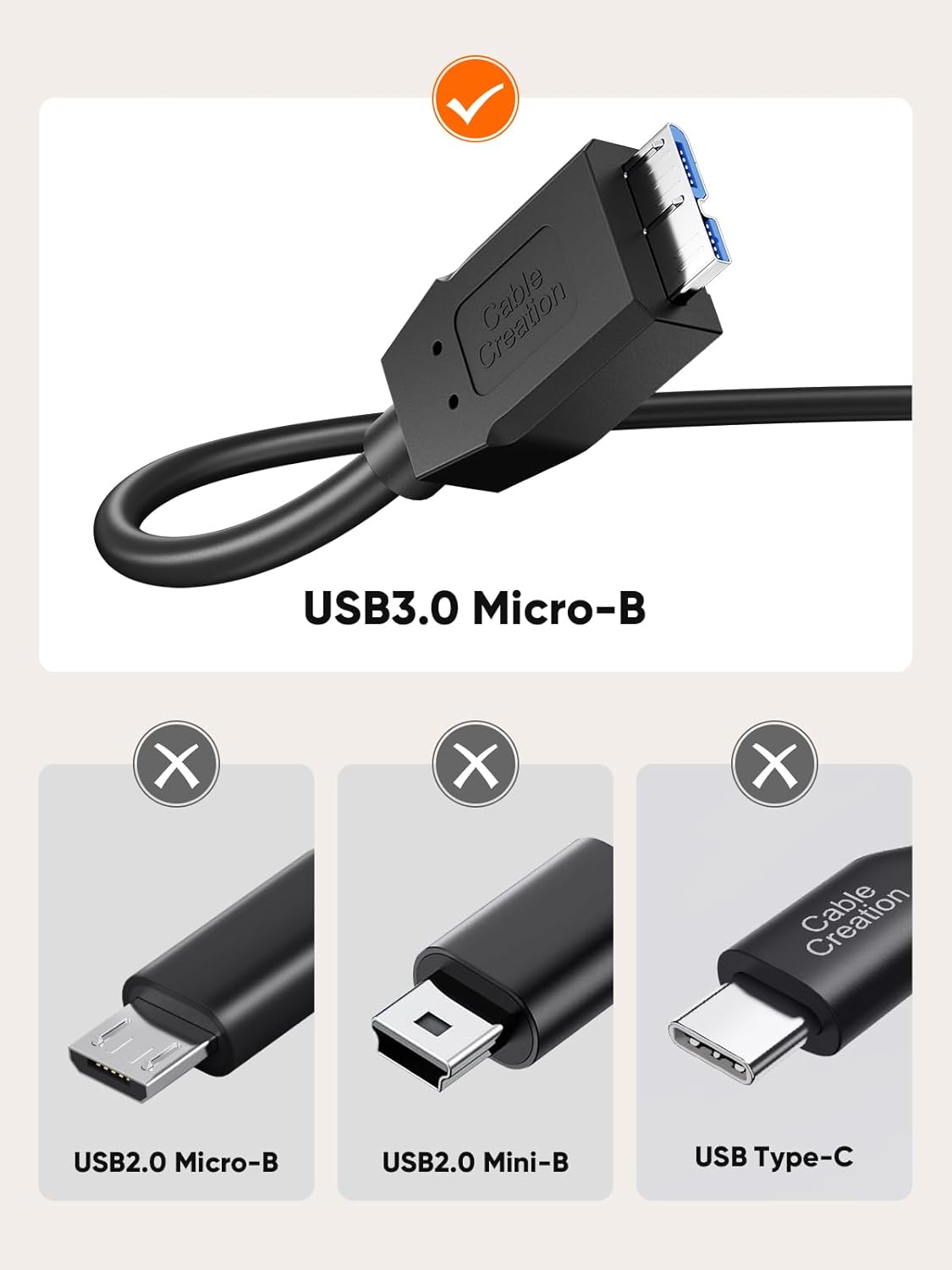 CableCreation Cable de disco duro externo USB de 3.3 pies, cable USB 3.0 Micro B de 5 Gbps de datos, cable de disco duro externo USB 3.0 funciona