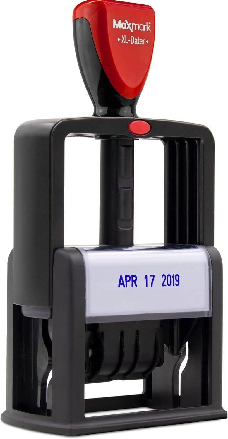 ZIGEL Sello de fecha autoentintado estilo resistente, tamaño profesional de fecha grande (LD56), tinta azul