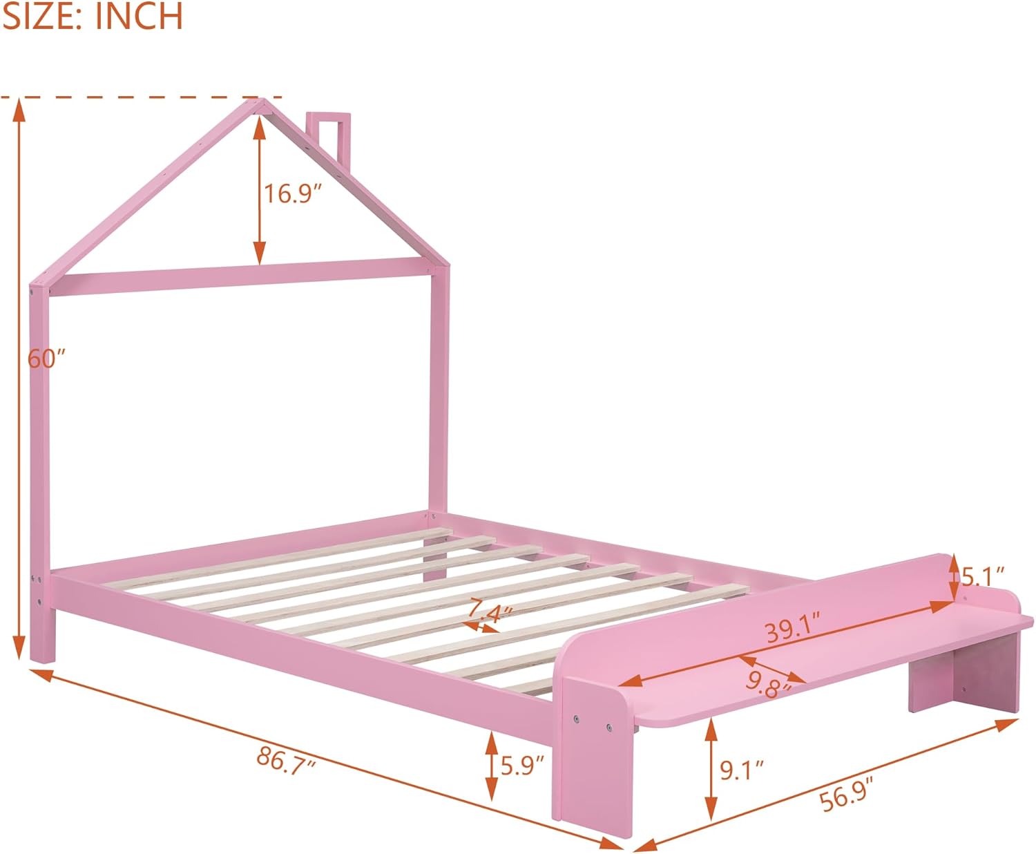 Harper & Bright Designs Base de cama de plataforma de madera de tamaño matrimonial para niños, niñas, niños y adultos con cabecera en forma de casa