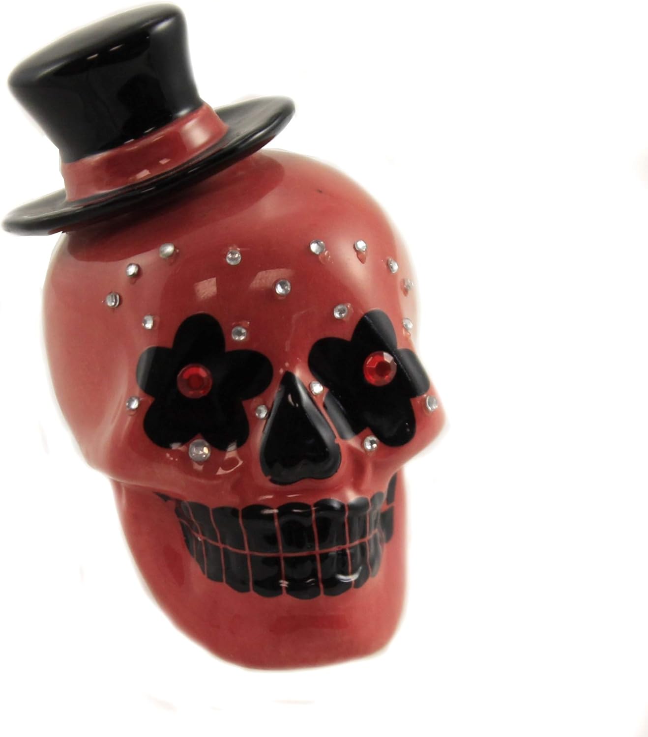Pacific Giftware Day of Dead Sugar Black & Red Skulls – Juego de salero y pimentero con diamantes de imitación