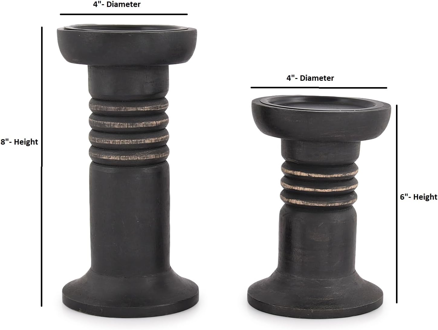 Juego de portavelas negro de madera de mango, centro de mesa decorativo para decoración de chimenea, juego de portavelas negro (negro) (4 x 4 x 6