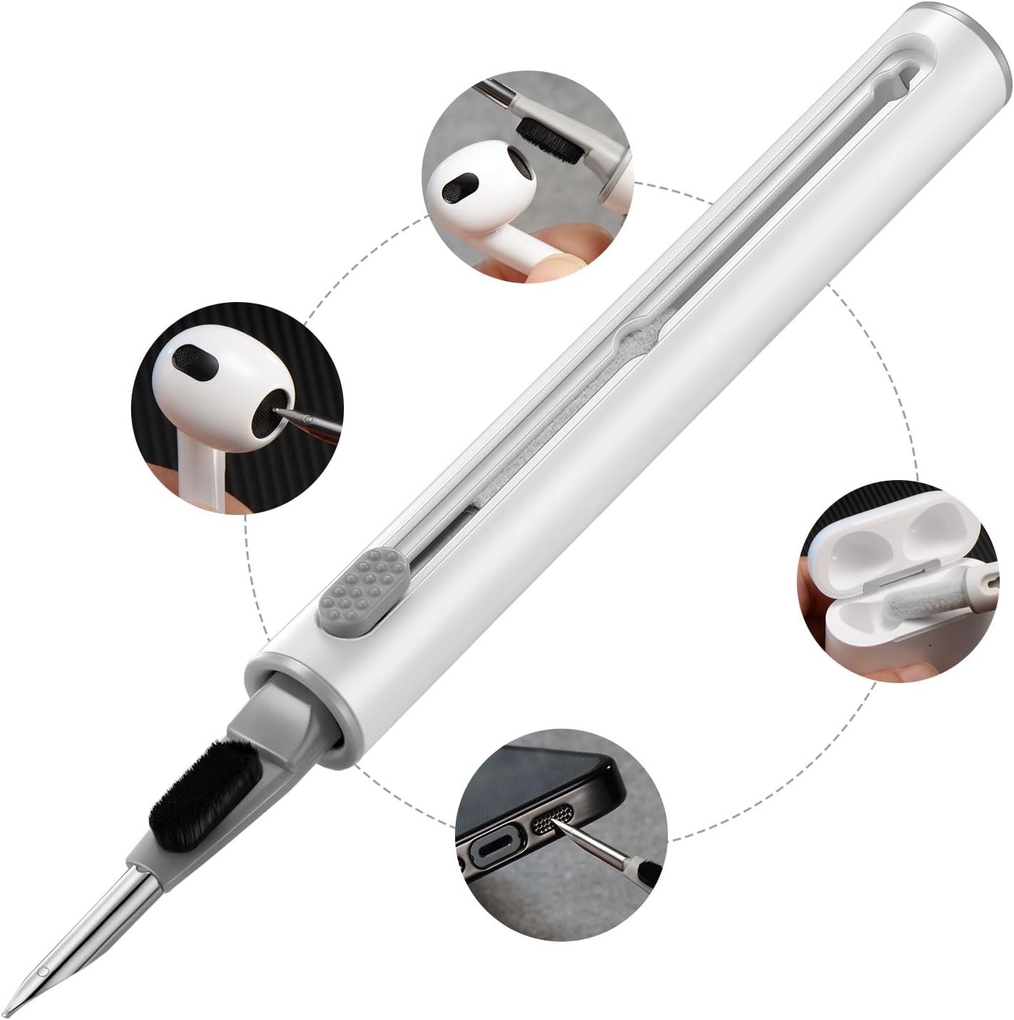 Kit de limpieza para AirPods Pro 1 2 3  Kit limpiador de AirPod con un mini cepillo suave, esponja flocada y punta de metal para bolígrafo, kit de