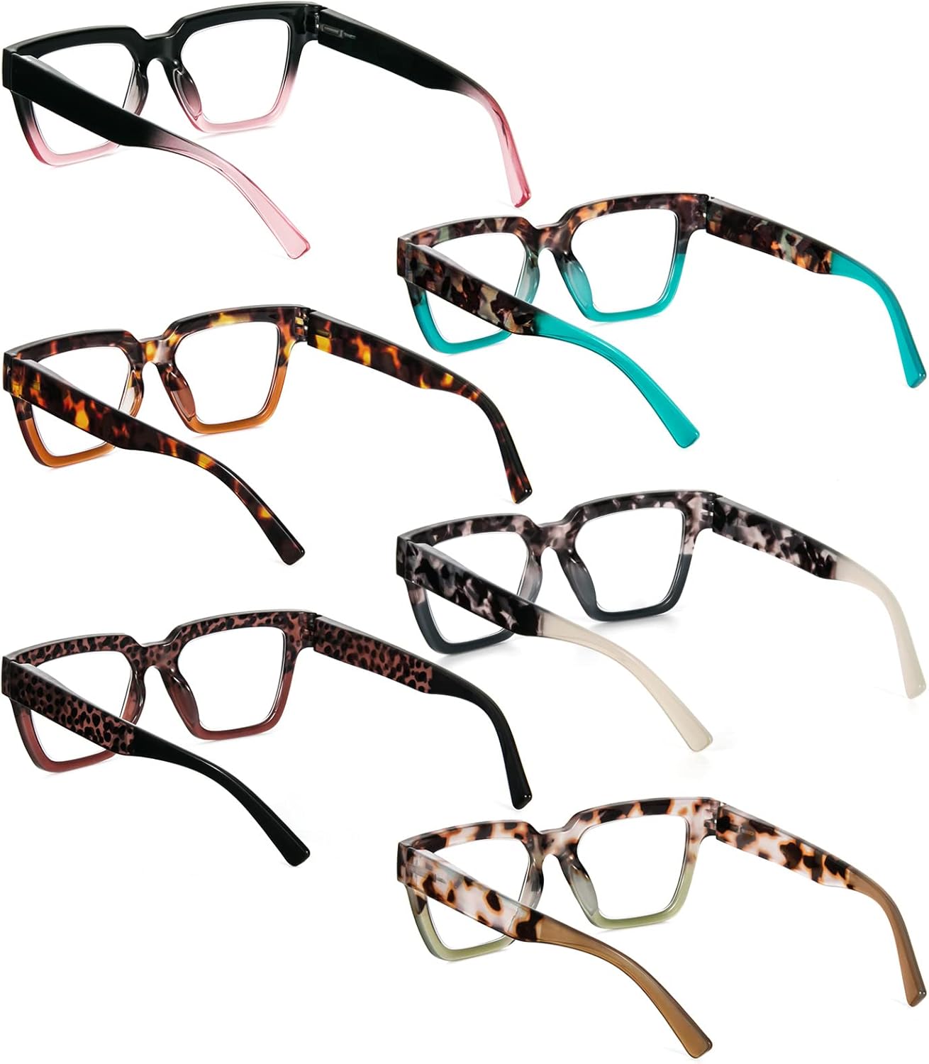 KoKoBin Paquete de 6 lentes de lectura estilo Oprah para mujer, marco cuadrado de gran tamaño, bloqueo de luz azul, cómodos lectores