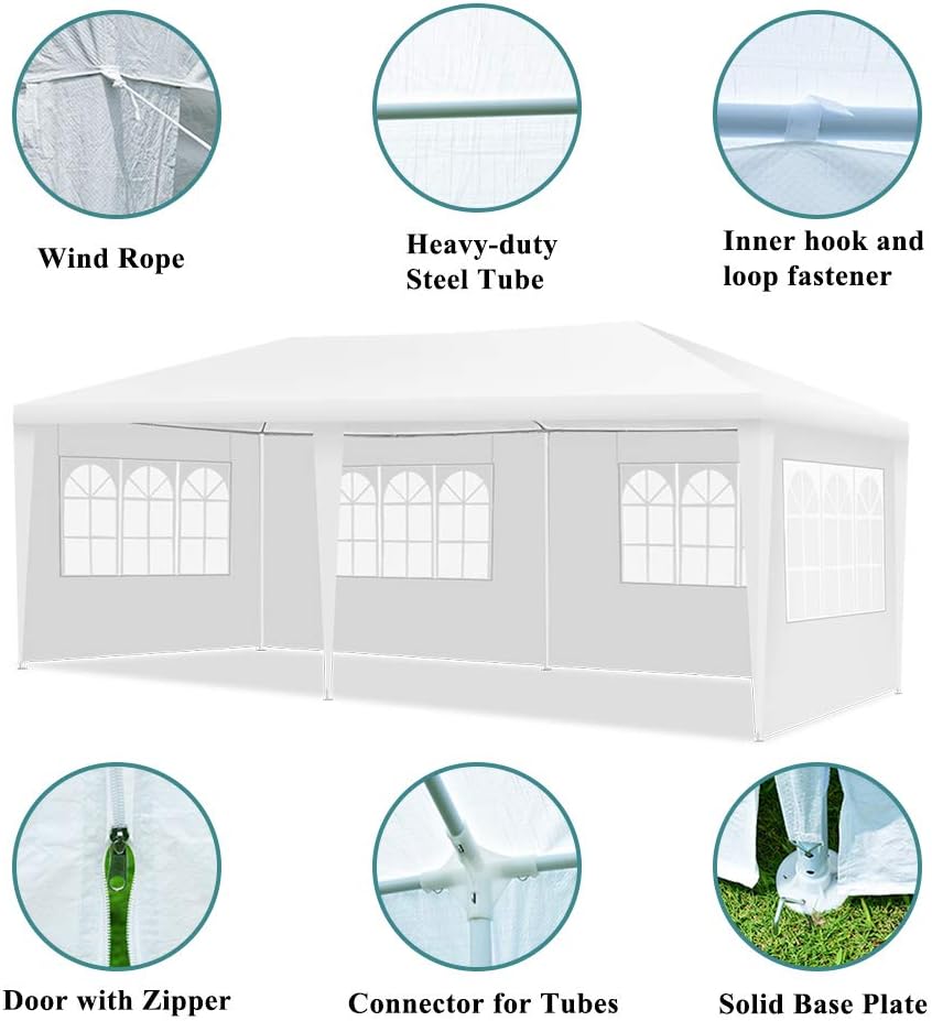 UNCHAIN Tienda de campaña con toldo de 10 x 20 pies, impermeable y recubierta contra rayos UV, para patio, cenador, playa, para uso doméstico,