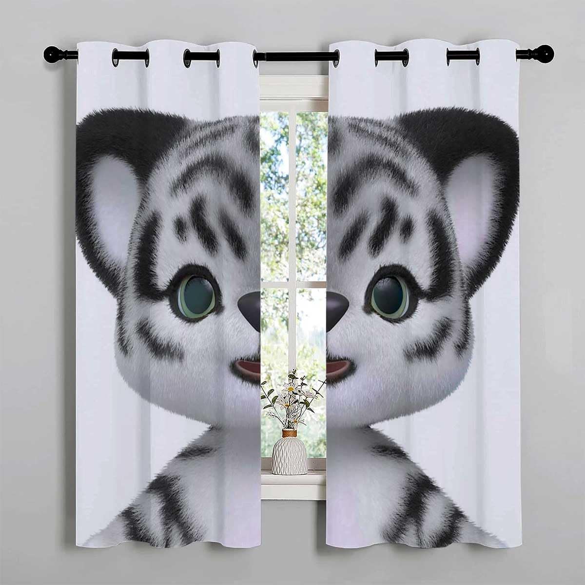 YANFENQI Cortinas para Habitacion Little Tiger – Cortina corta con ojales para puertas de 63 pulgadas de ancho por 63 pulgadas de largo, 2 paneles