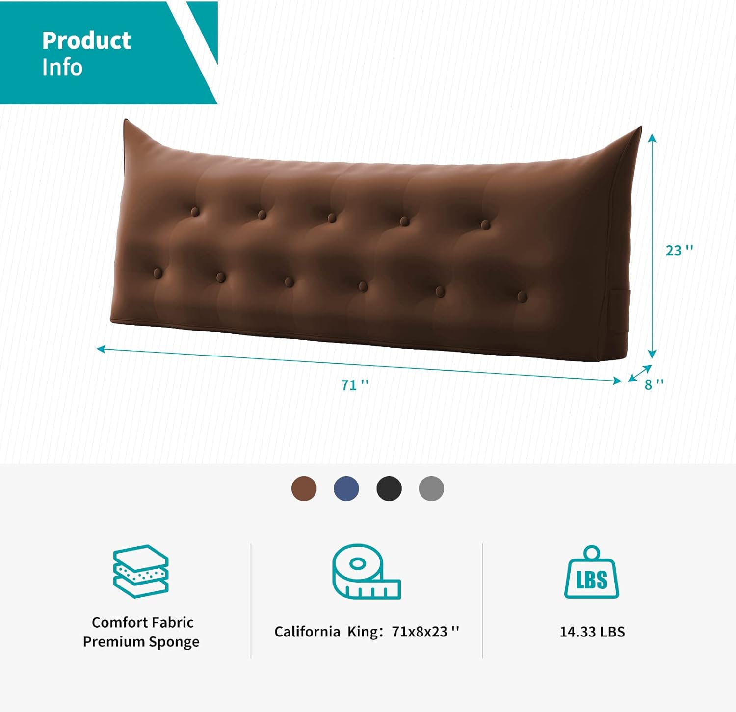 BALUS Almohada de cuña para cabecero de lectura, Almohadas de respaldo para sentarse en la cama, Almohadas largas de esponja, Almohada de cojín de