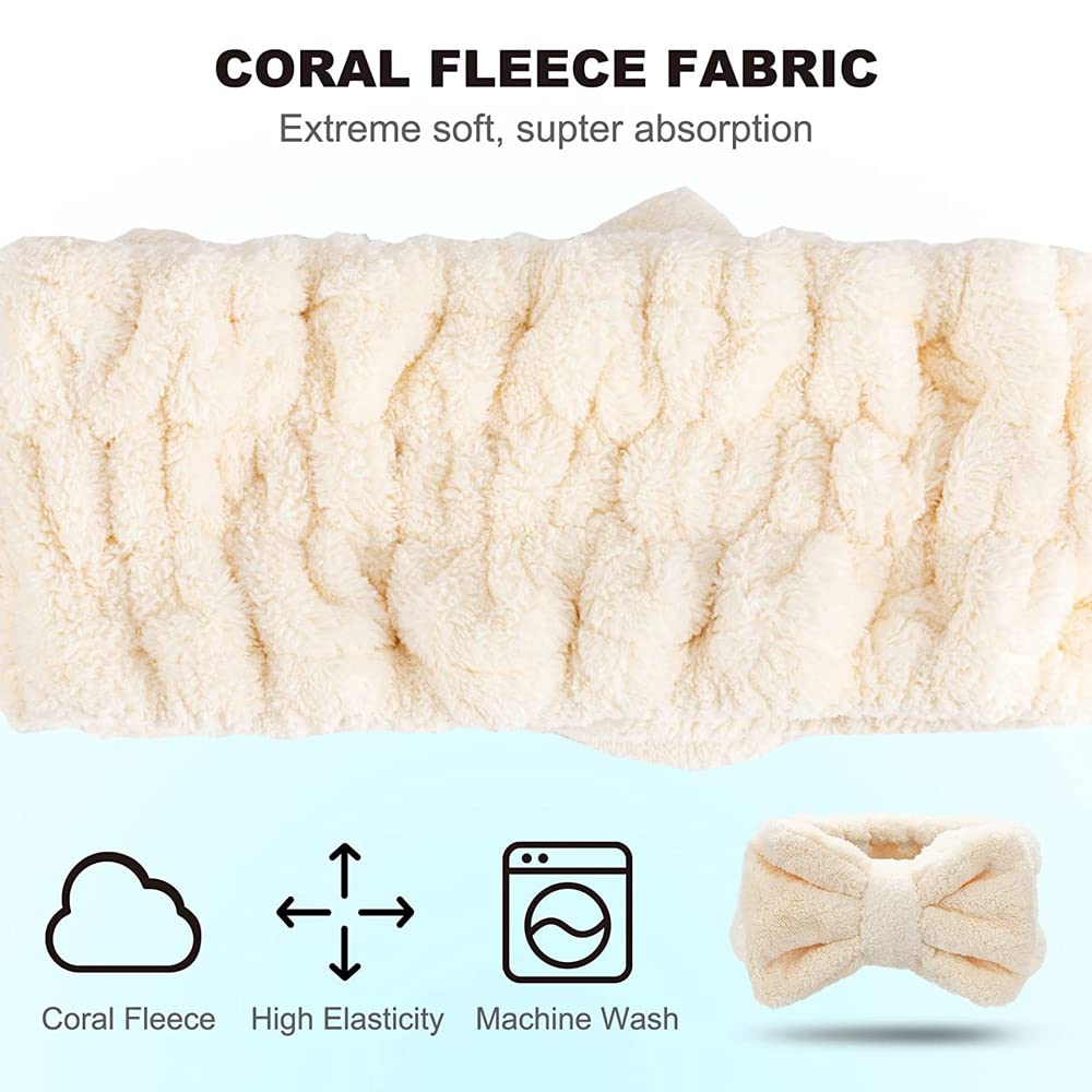 Diadema de spa  Paquete de 3 bandas para el cabello con lazo para mujer, diademas de maquillaje facial suave de vellón coral elástico para la