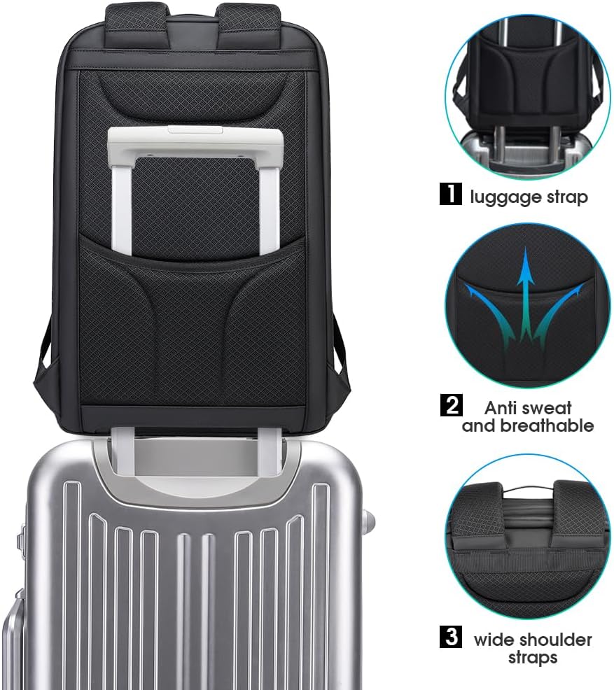 BANGE Mochila antirrobo con puerto de carga USB, mochila de negocios ligera para hombres y mujeres.., Blanco (dos bolsillos para el trabajo),