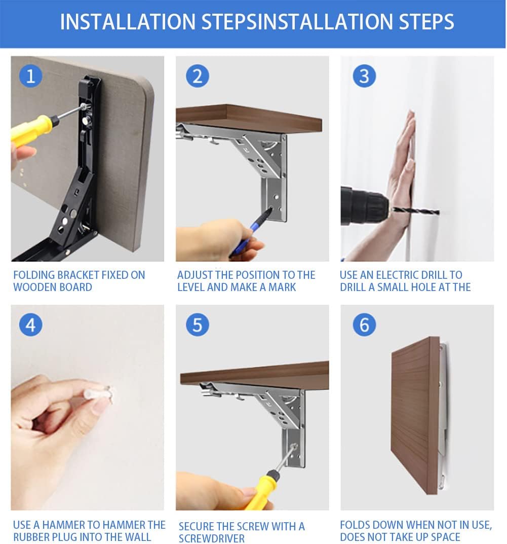 Soportes de estante plegables negros con carga máxima de 220 libras, soporte de estante montado en la pared de alta resistencia, ahorro de espacio