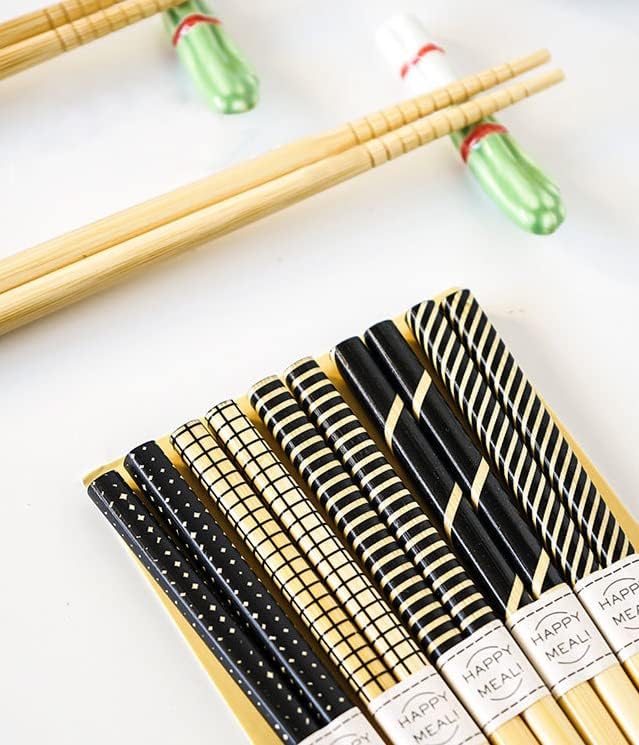 Juego de 5 pares de palillos de bambú reutilizables estilo japonés, apto para lavavajillas de 8.8 pulgadas, negro fresco