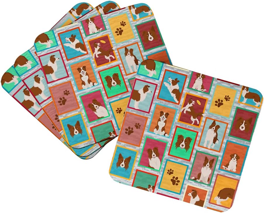 Caroline’s Treasures MLM1149FC Lots of Red Border Collie Foam Coasters Set of 4 Cup Coasters for Indoor Outdoor, Tabletop Protection, Anti Slip,
