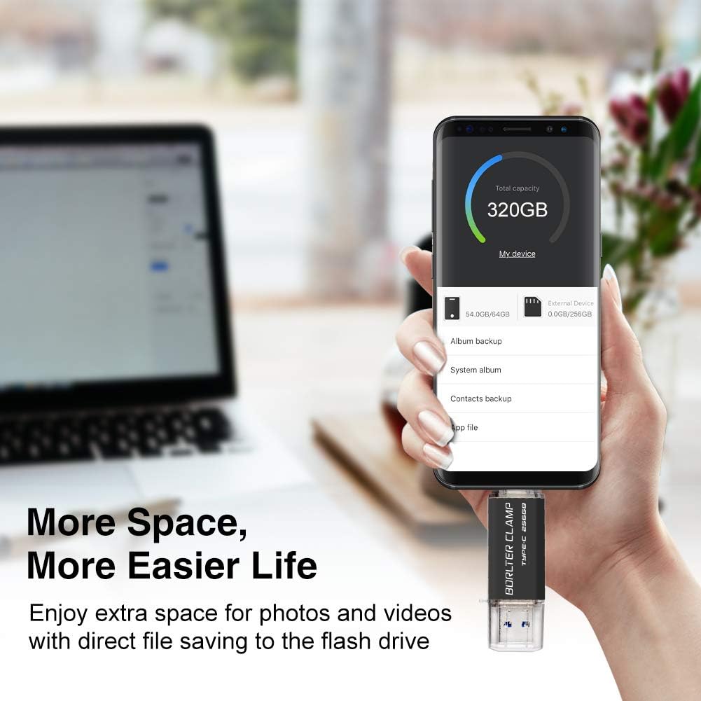 BorlterClamp – Memoria USB C OTG de 256 GB, USB 3.0 tipo C OTG para teléfonos inteligentes Android, Samsung Galaxy S10S9S8Note 9, LG, Google Pixel,