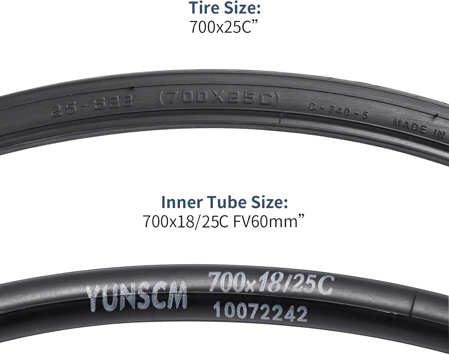 YunSCM Neumáticos de bicicleta 700C 700 x 25C (25-622) y 700C tubos de neumáticos 700x1825C FV60mm válvula Presta con 2 tiras de llanta compatibles