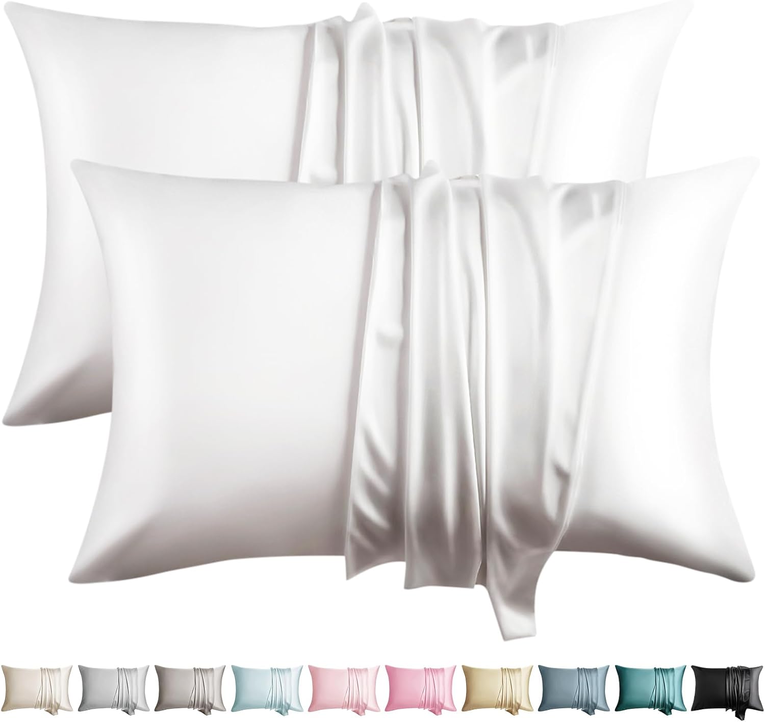Juego de 2 fundas de almohada 100% seda para cabello y piel, tamaño Queen, 19 Momme, seda de morera, suave, transpirable, refrescante, con