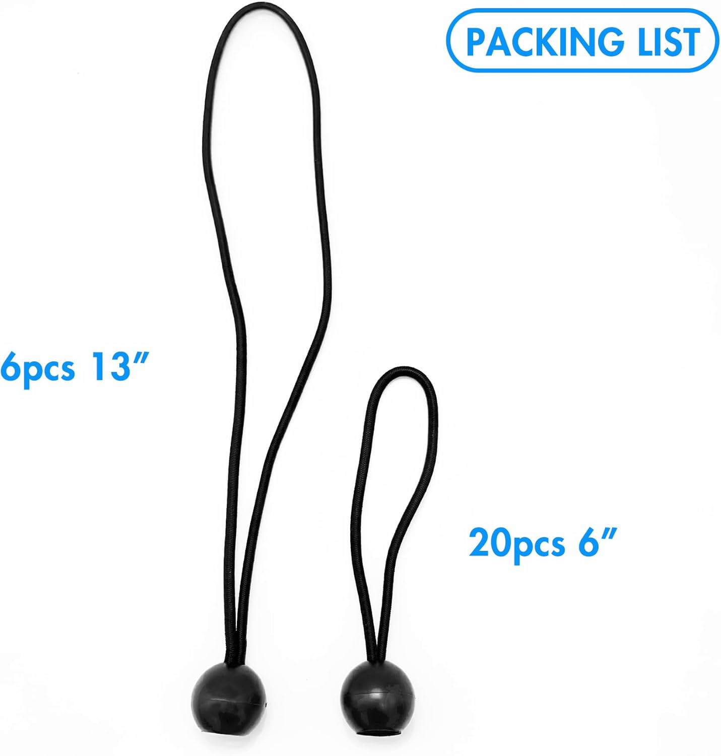 Cuerdas elásticas cortas con bola resistente de 0.197 in de grosor, cuerda elástica para camping, lona, tienda de campaña, 20 unidades de 6 pulgadas