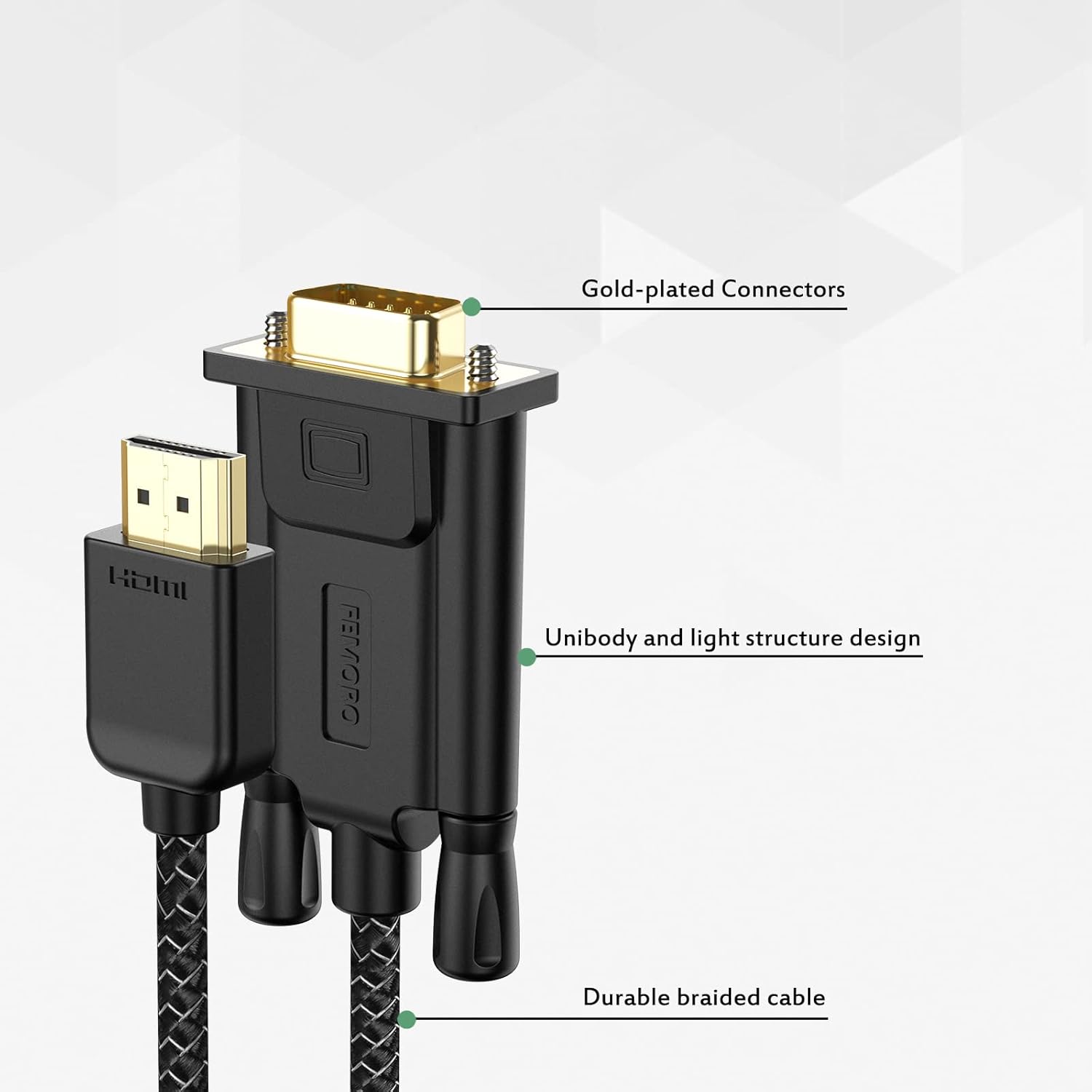 FEMORO Cable HDMI a VGA de 10 pies, adaptador HDMI a VGA macho a macho, cable trenzado para monitor, laptop, computadora de escritorio, computadora,