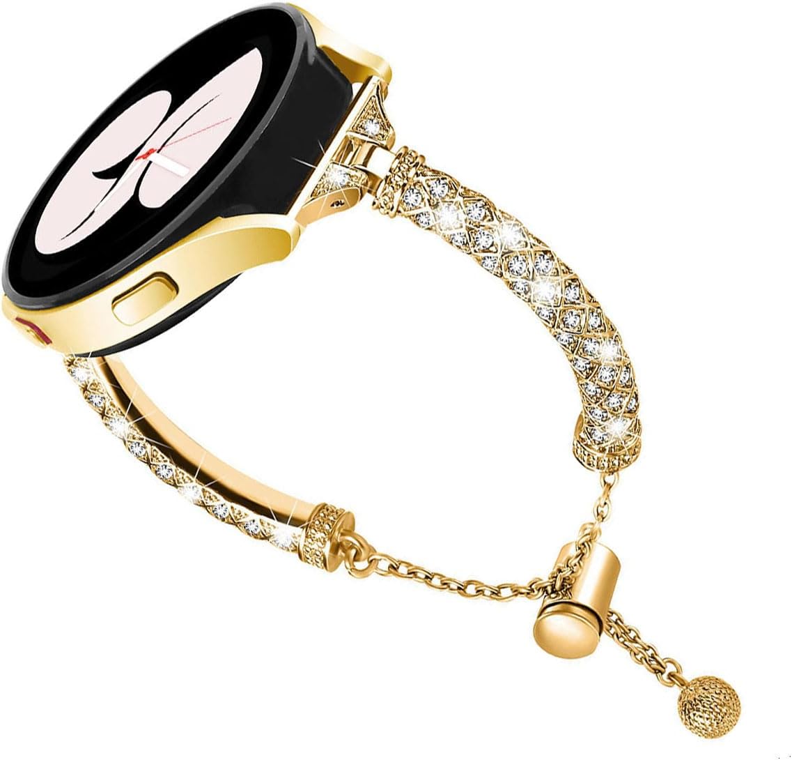 Bandas compatibles con Samsung Galaxy Watch 66 Classic  55 Pro  44 Classic  3 1.614 in  Active 2, pulsera de repuesto de metal con diamantes