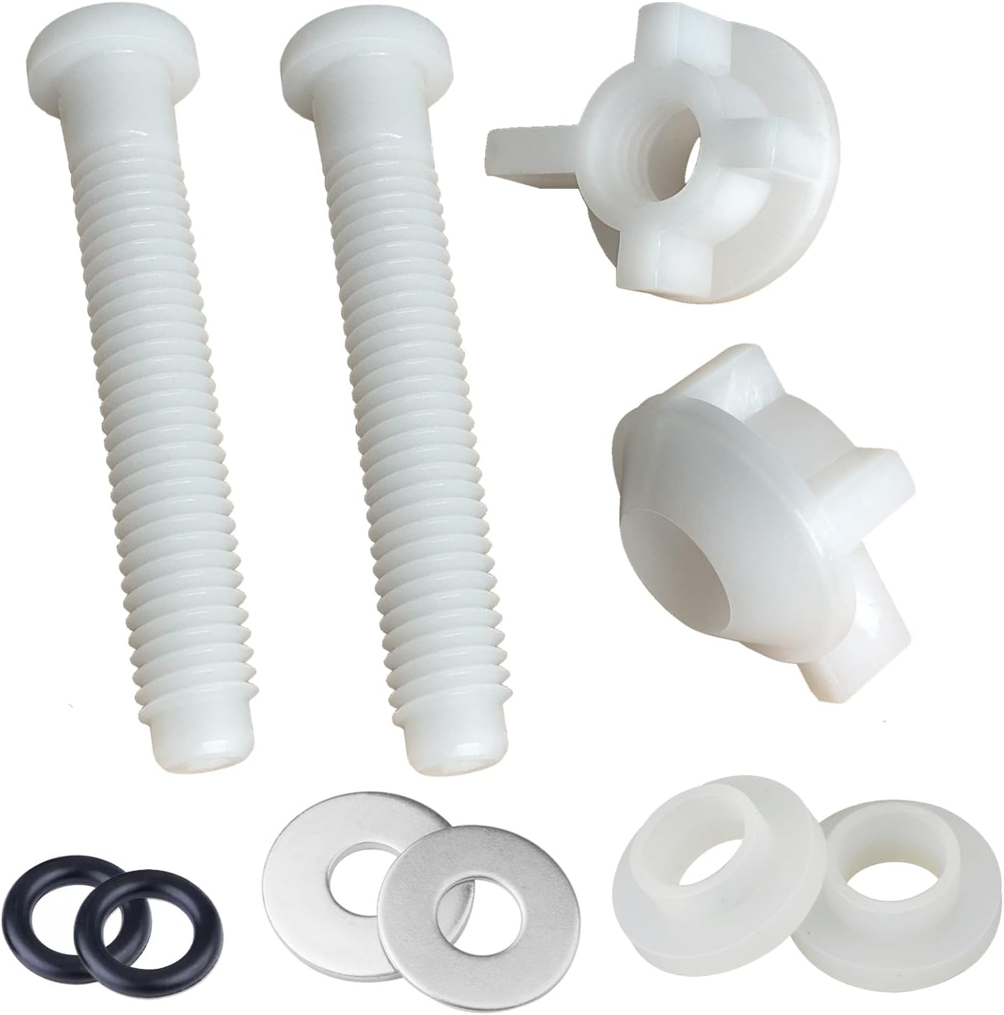 Paquete de 2 tornillos universales de repuesto de plástico blanco para asiento de inodoro, bisagras de asiento de inodoro, pernos y tuercas para