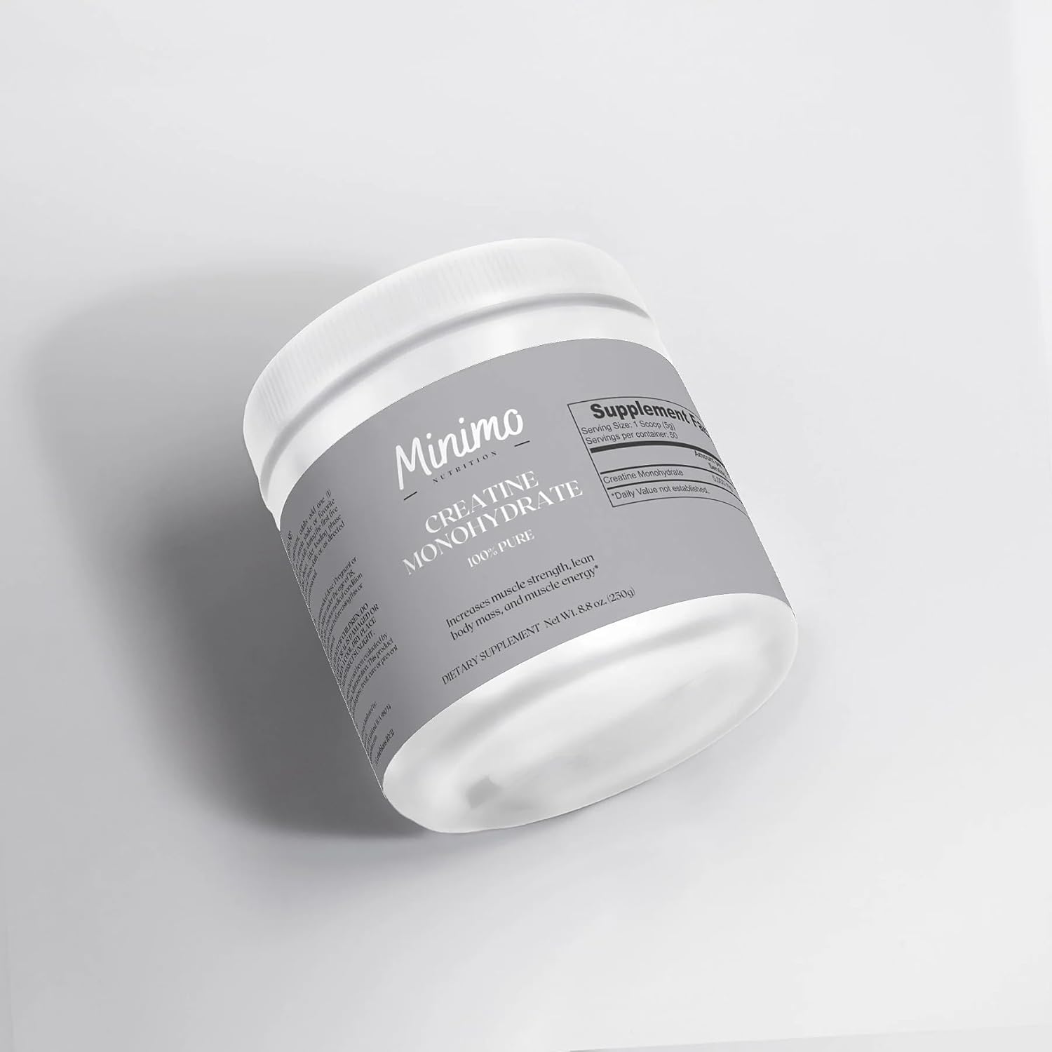 Minimo Nutrition, Monohidrato de creatina en polvo, 5000 mg por porción, 50 porciones, 100% puro, apoya la energía y la fuerza muscular, 8.8 onzas