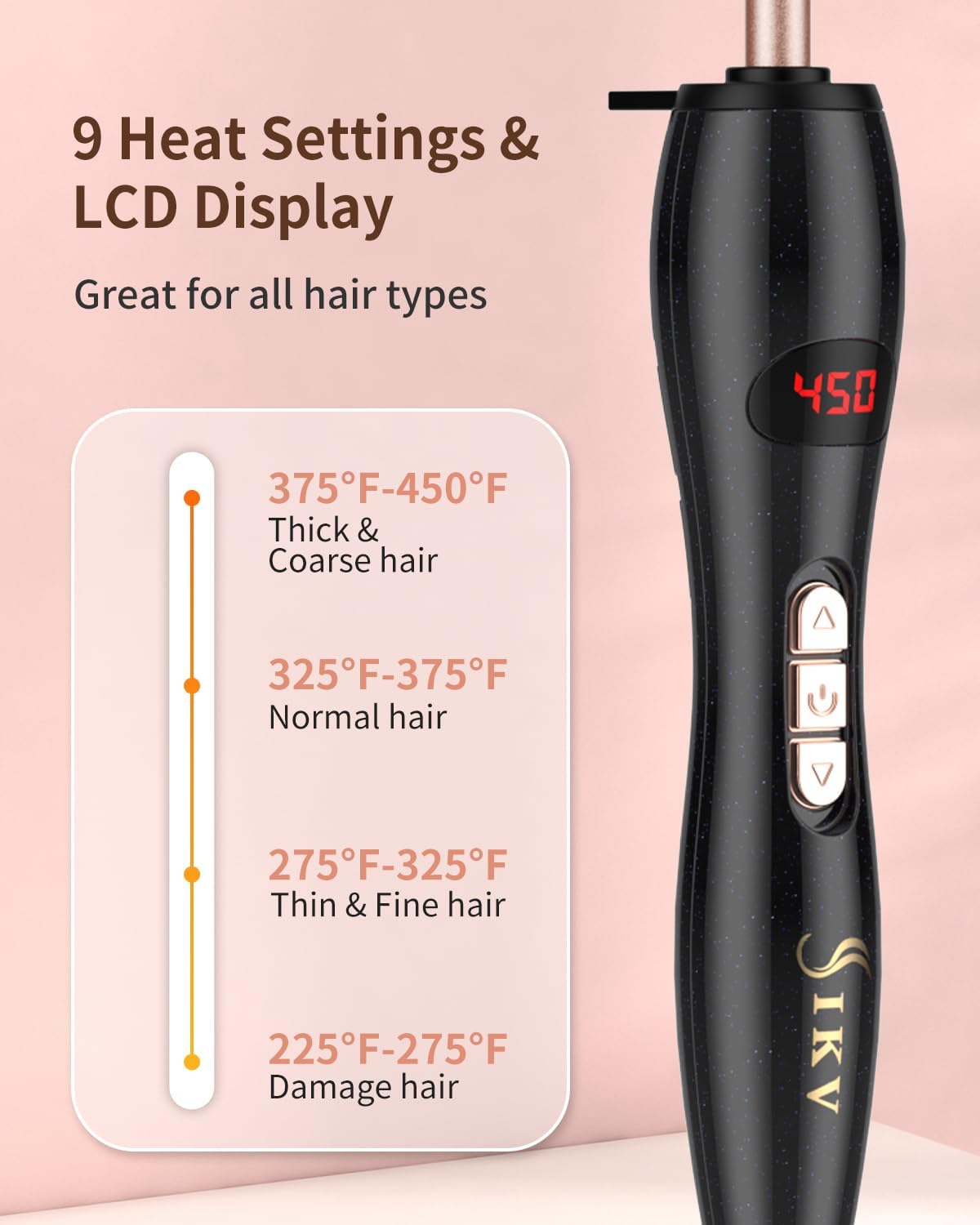 Hierros rizadores de 38 pulgadas para cabello corto y largo, rizador fino de 0.354 in con barril largo, varita rizadora de pelo pequeño, barril de