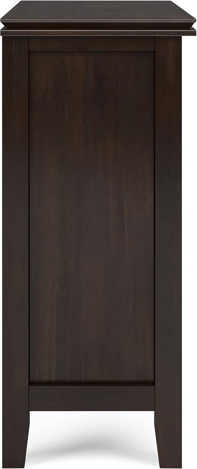 SIMPLIHOME Armario de madera maciza artesanal de 30 pulgadas de ancho contemporáneo de almacenamiento bajo en color marrón tabaco, para sala de
