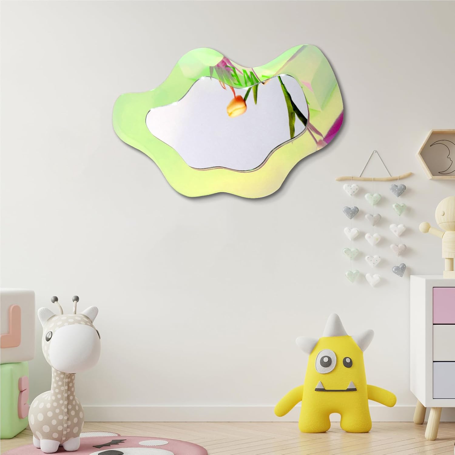canhard Espejo acrílico iridiscente, espejo estético irregular, decoración de dormitorio, espejo en forma de nube, decoración de pared del hogar