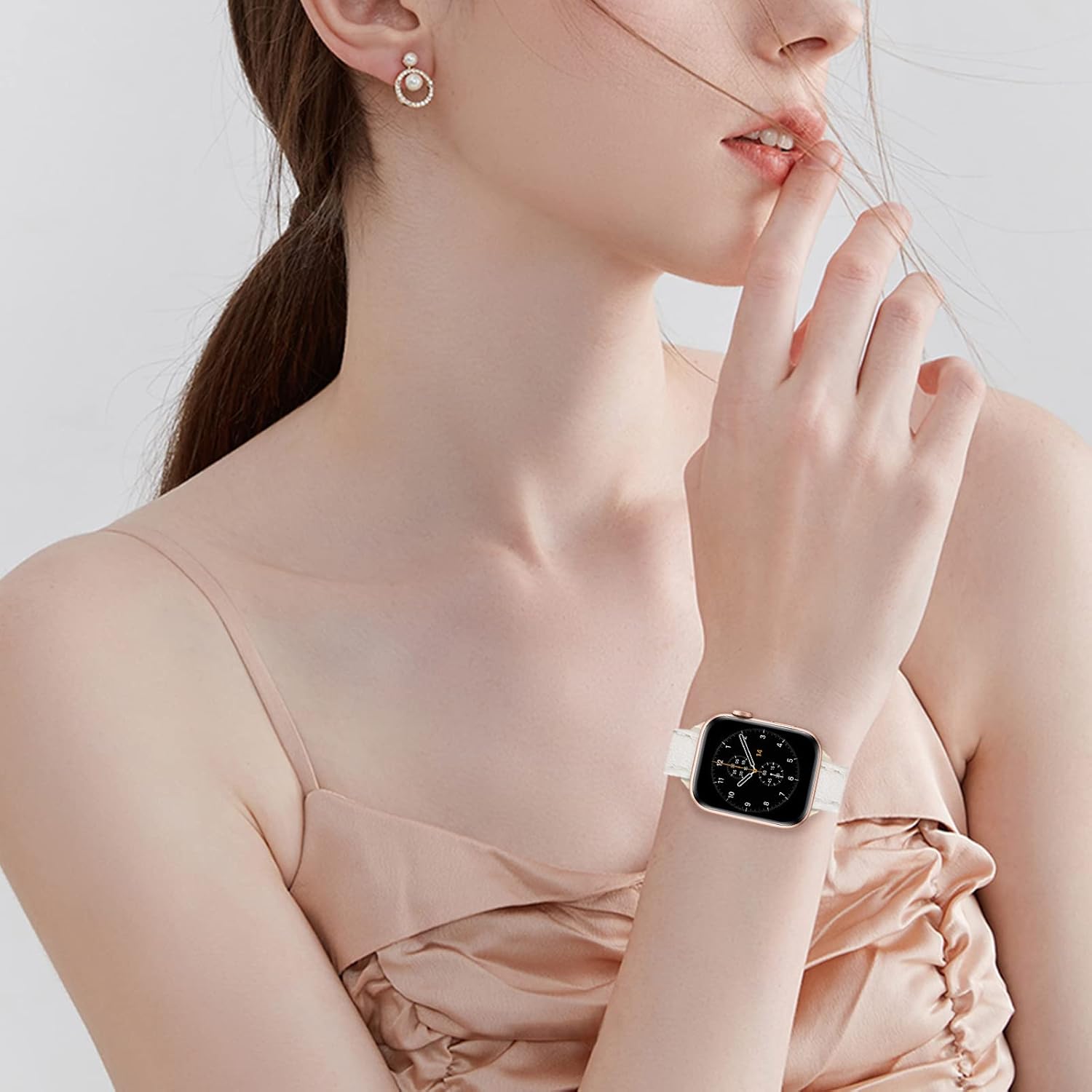 Correas delgadas de cuero compatibles con Apple Watch de 1.496 in 1.575 in 1.614 in 1.654 in 1.732 in 1.772 in 1.929 in, correa de cuero de grano
