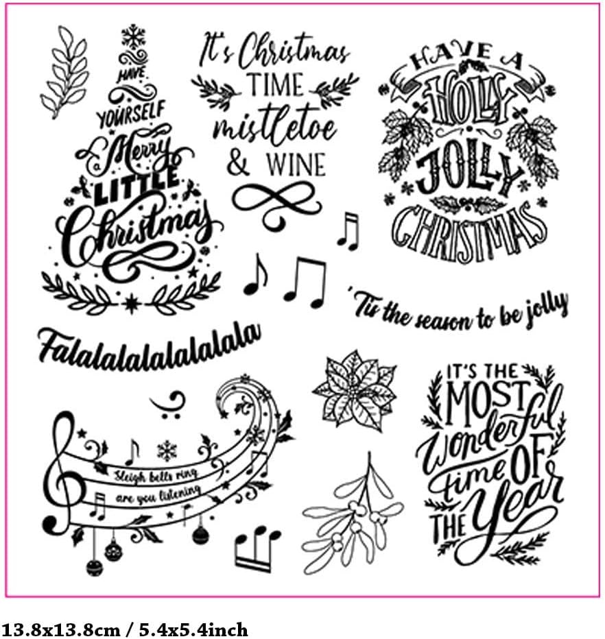 Palabras de bendición de Navidad, sellos transparentes de silicona con sentimientos, notas musicales, copos de nieve, sellos transparentes para