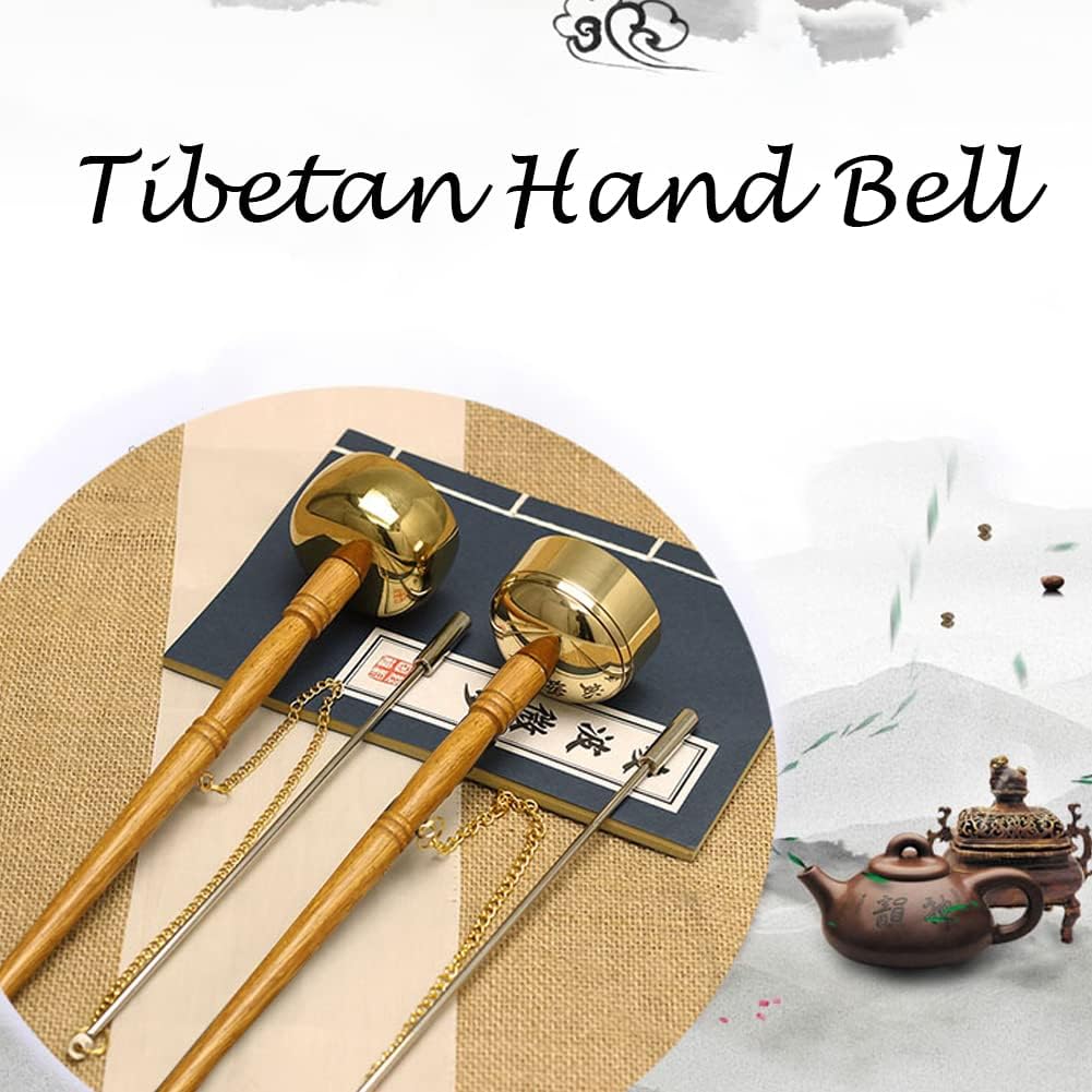 Campana de mano tibetana, campanas de meditación y oración Budismo Mango de madera Campana de mano de latón Campana de meditación Cantar Cantar