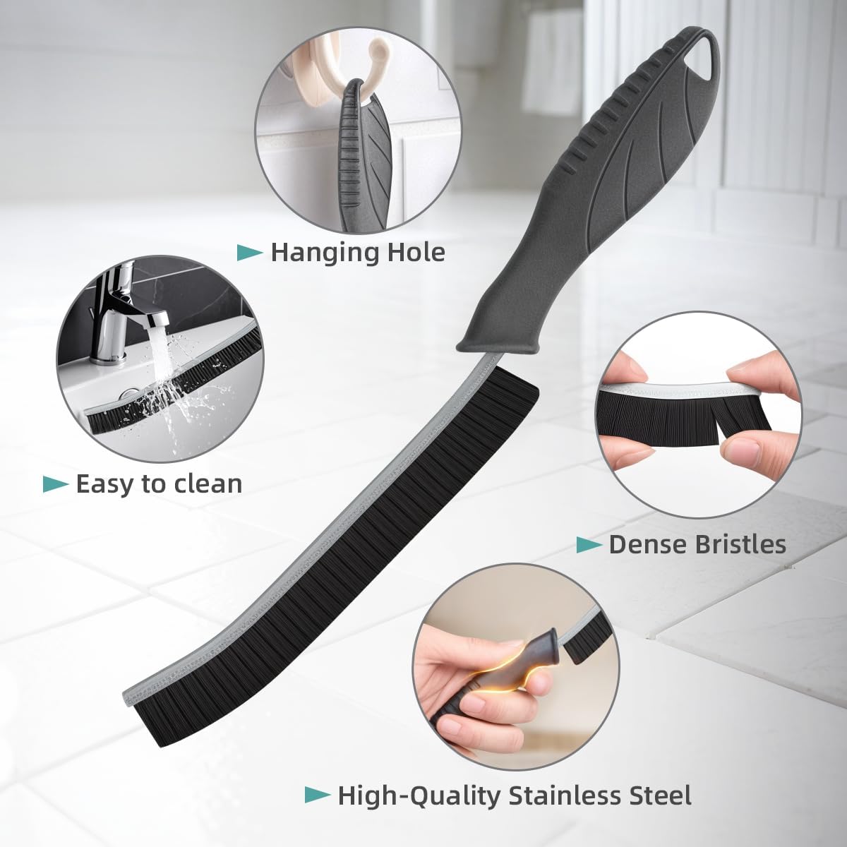 Tile and Grout Brush, Sturdy Crevice Cleaning Brush, Grout Brush with Long Handle, Easy Use Tile Scrub Brush, Cleaning Tool for Household Use, Tile,