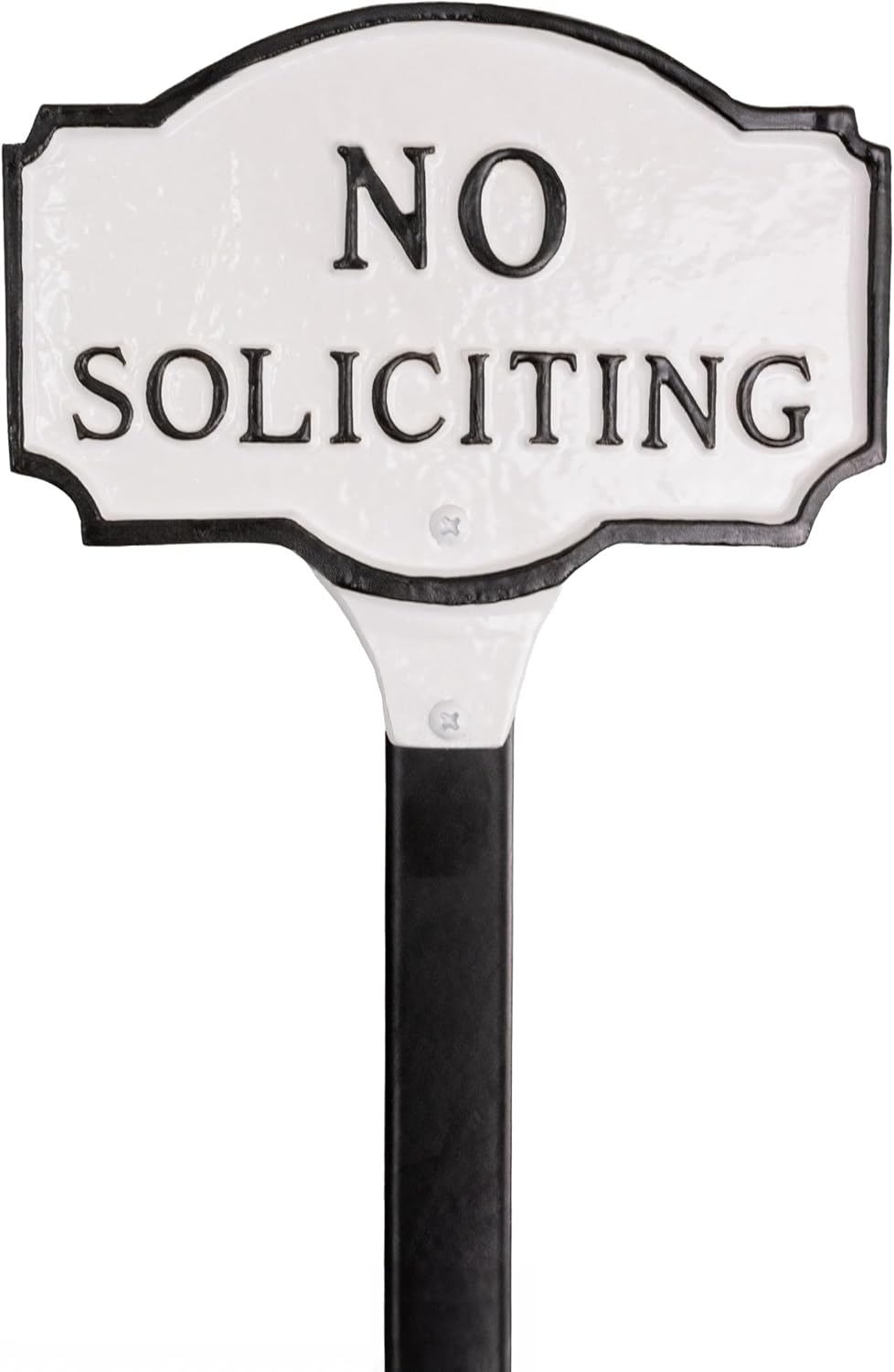 Placa de metal fundido con texto en inglés “No Soliciting Montague” – Placa de exhibición de pared o césped – Señal de advertencia – Placa de