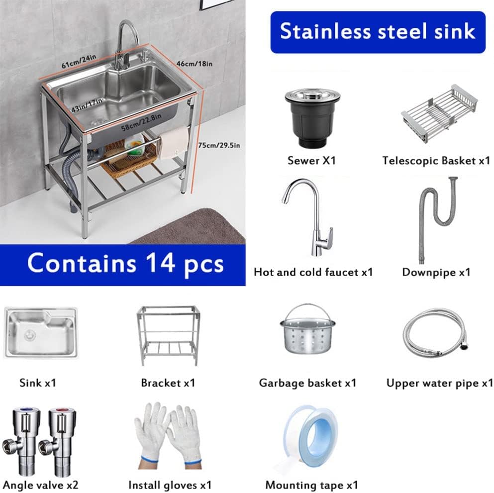 Fregadero de catering independiente, fregadero de acero inoxidable 304 para baño de perros, garaje, jardín, cocina, caravana, fácil de limpiar