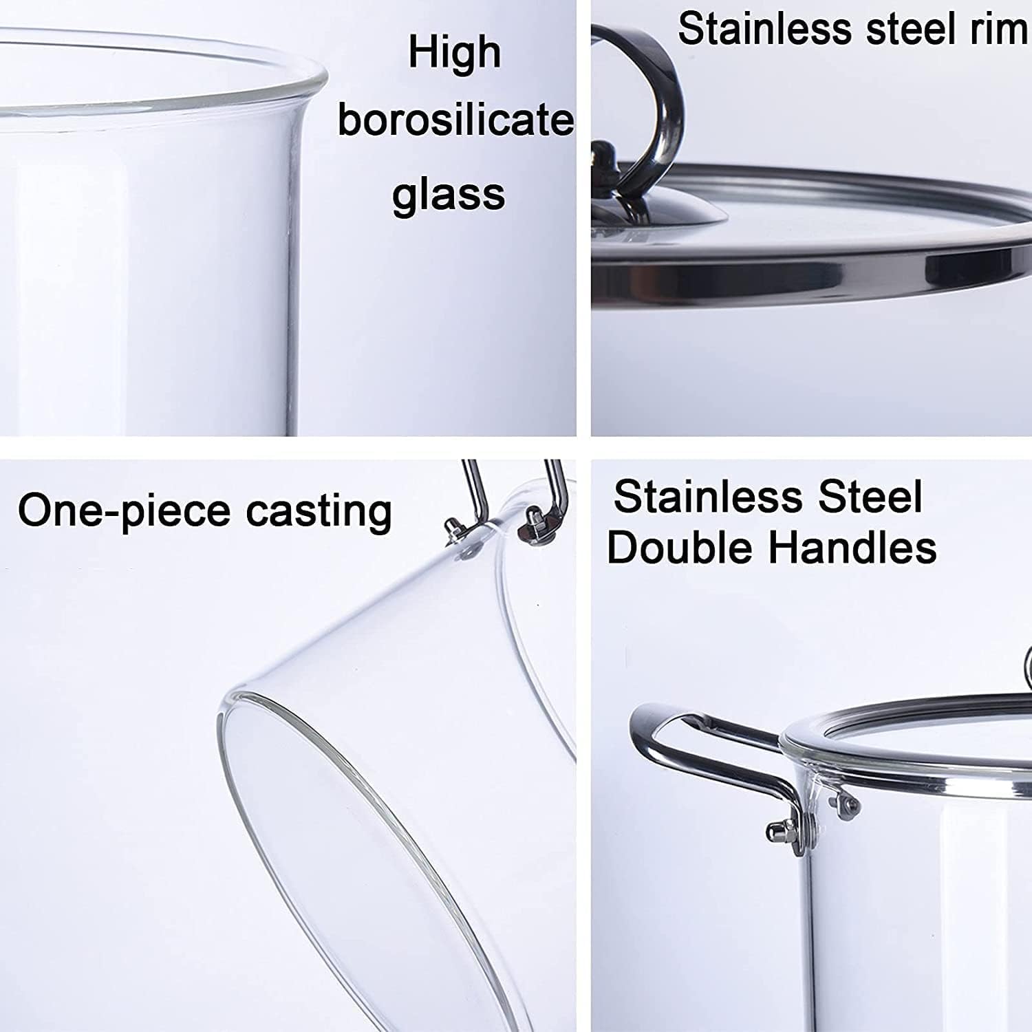 Cacerola de vidrio resistente al calor, olla de cocina de borosilicato transparente con tapa y asa, olla antiadherente para fideos y chocolate