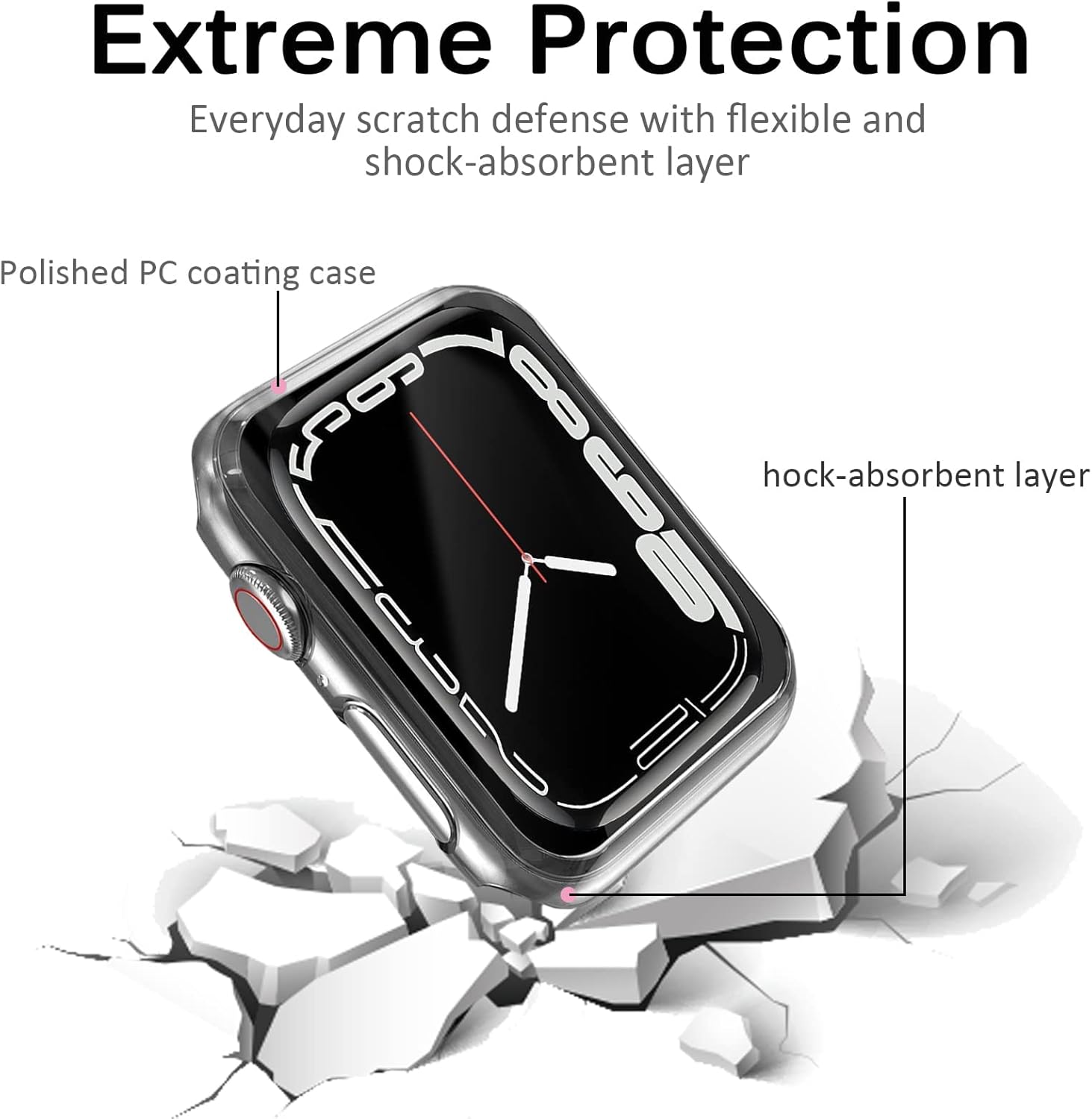 Miimall Funda compatible con Apple Watch Series 8 de 1.772 pulgadas con protector de pantalla antiarañazos, a prueba de golpes, policarbonato duro y