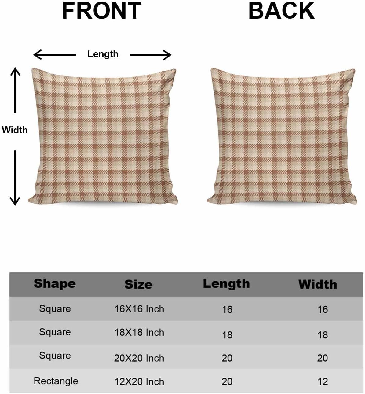 Paquete de 2 fundas de almohada decorativas de algodón, a cuadros marrones otoñales, 18 x 18 pulgadas, cuadradas, reversibles, suaves, para sofá,