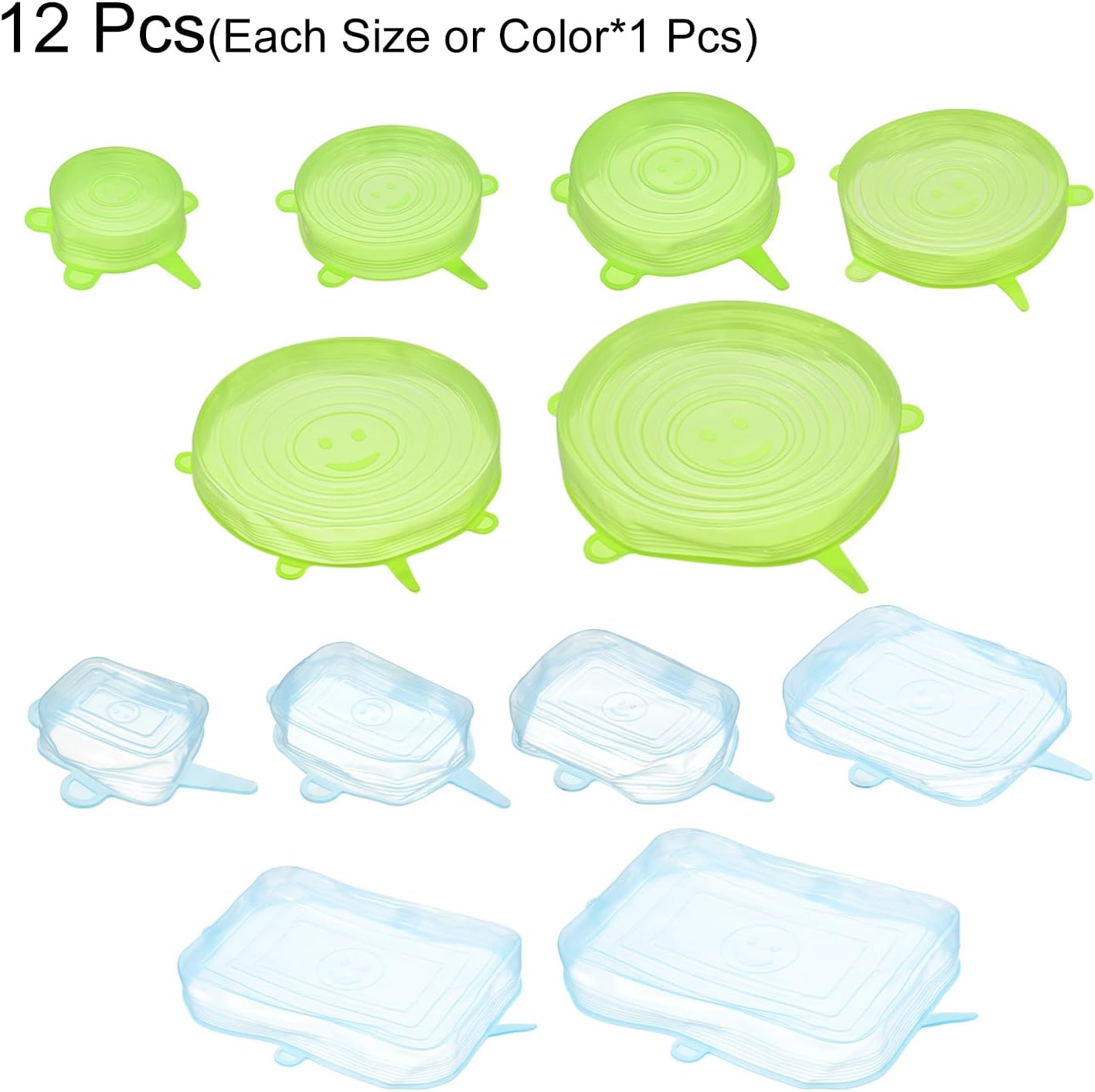 uxcell Tapas elásticas de silicona, paquete de 12 fundas redondas y rectangulares de silicona reutilizables, de diferentes tamaños para tazas,
