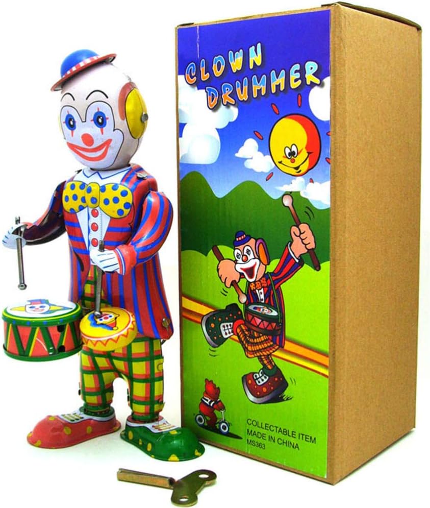 Toddmomy Figura de hojalata de juguete de payaso de cuerda de cuerda, juguete de batería de hojalata, figura de payaso de batería, juguete de mesa