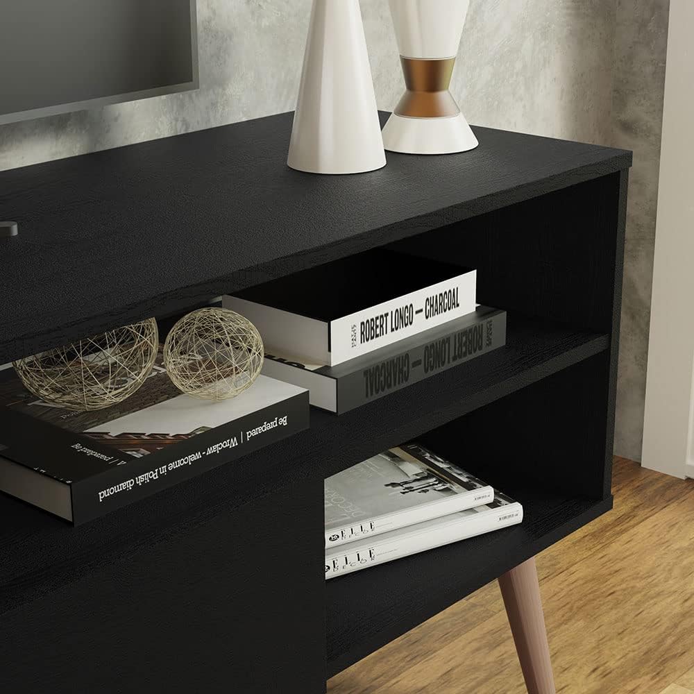 Madesa Moderno soporte de TV con 1 puerta, 4 estantes para televisores de hasta 65 pulgadas, centro de entretenimiento de madera de 23 pulgadas de