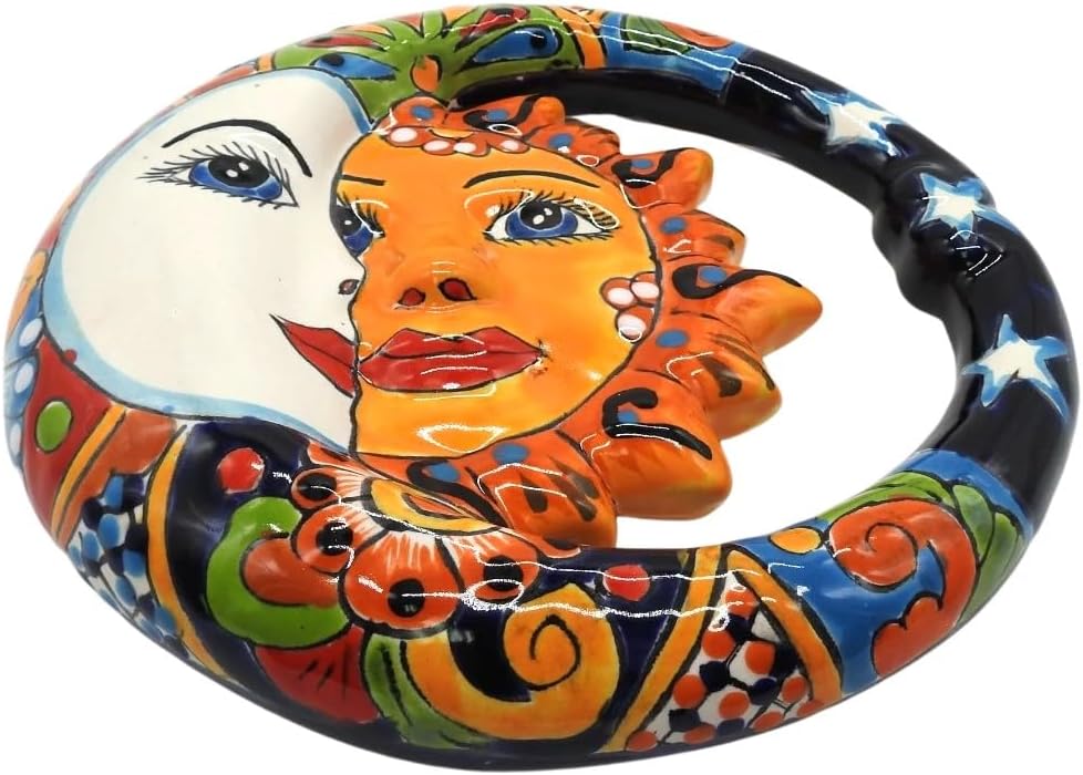 Talavera Pottery Store Eclipse – Figura de pared pintada a mano para interiores y exteriores, multicolor, esmaltada