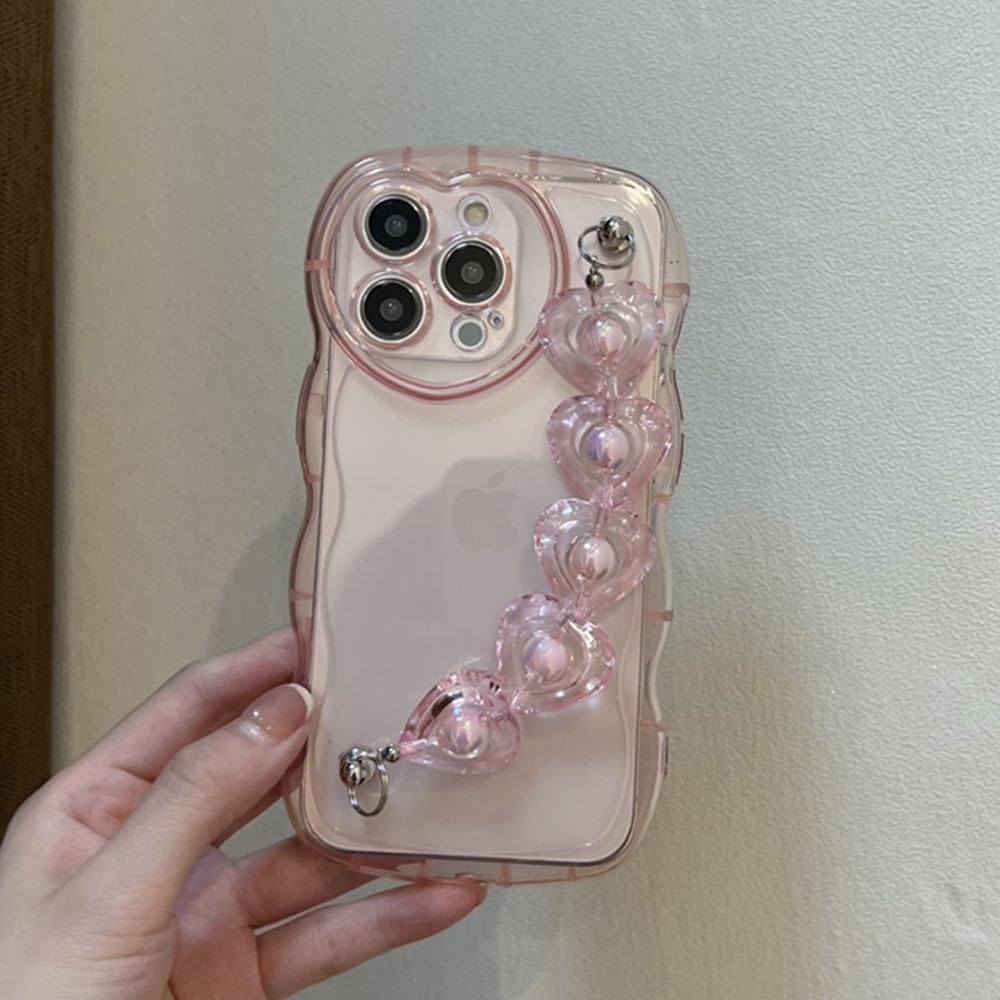 Casechics Compatible con funda para iPhone, bonita correa de silicona transparente, suave, a prueba de golpes, con forma de corazón, rizada,